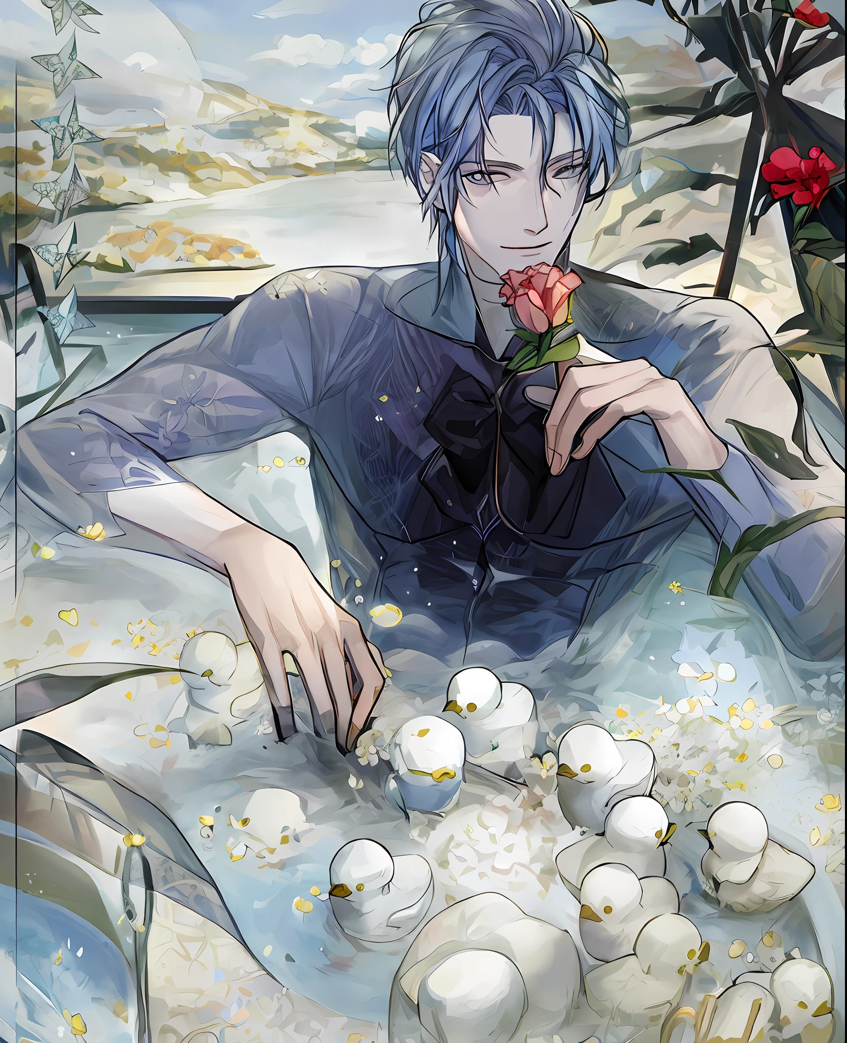 Anime people in a bathtub surrounded by birds and flowers, xqc, Highest rated on Pisif, Pisif, author:Shitao, at pixiv, by Yang J, relaxing, Popular on Pisif, Popular on Pixiv, shigenori soejima illustration, taisho roma, Featured on Pisif, Pisif Contest Champion, Guviz