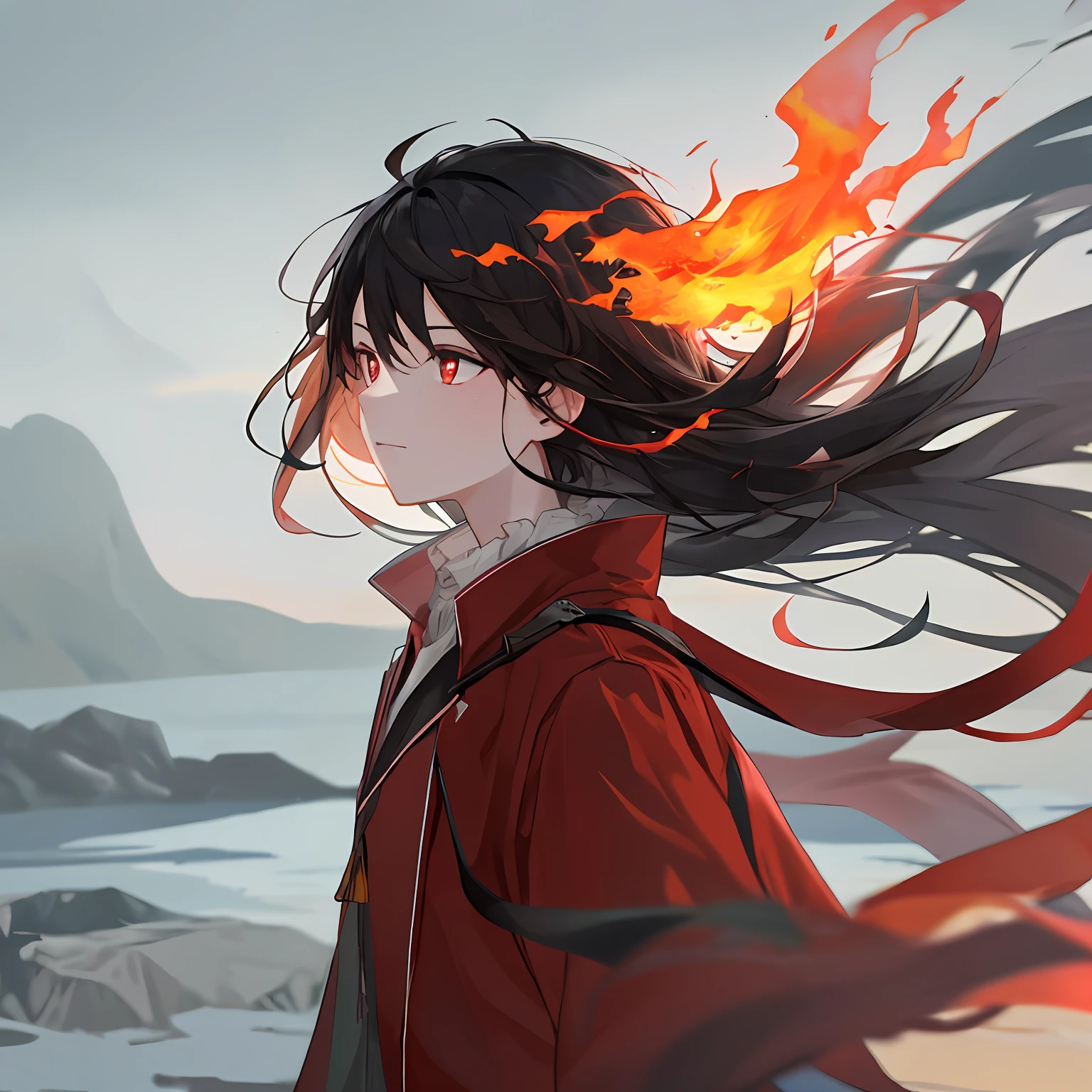 ancient wind,whaite hair,Red pupils,gentleness,ember