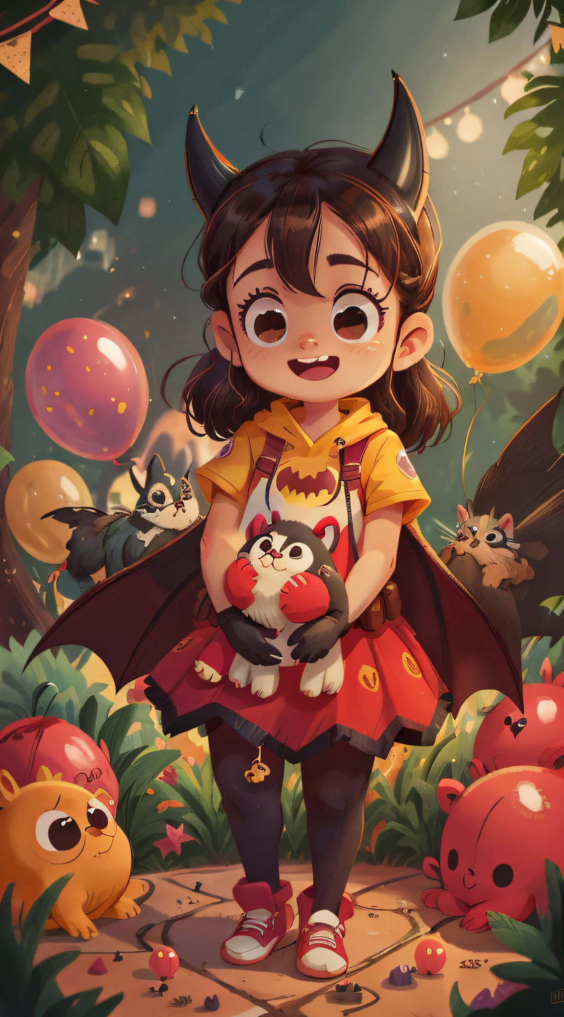 o batman, petting zoo, many balloons, feliz, feliz, qualidade perfeita, (obra-prima: 1.2) (realista: 1.2) (bokeh) (melhor qualidade) (pele detalhada: 1.3) (detalhes intrincados) (8K) (olhos de detalhe) (foco nítido), (feliz)