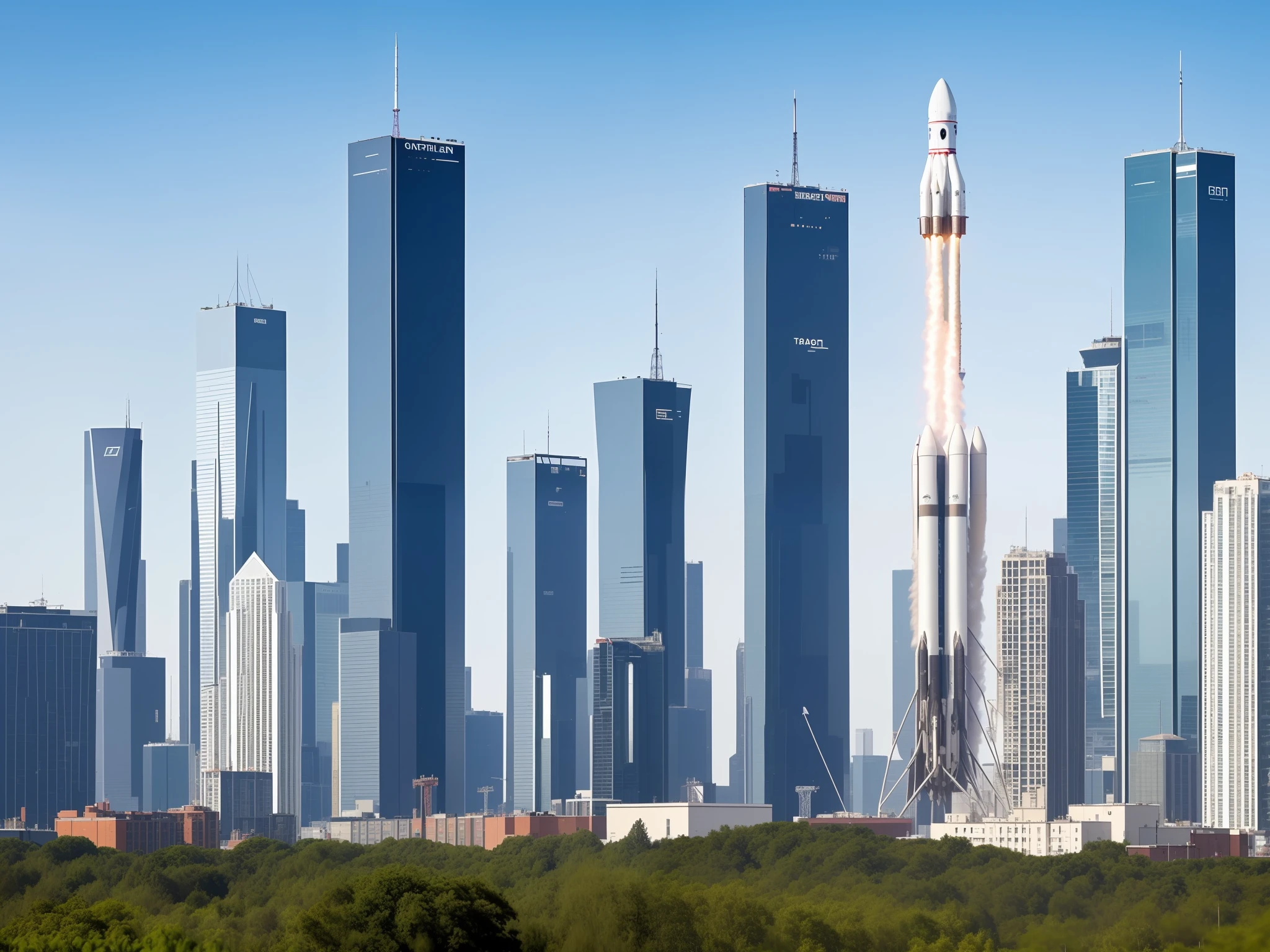 Rocket, tall buildings, urban future