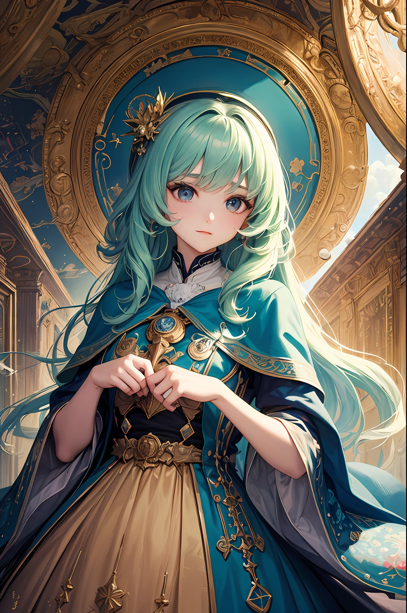 (masterpiece、top-quality、top-quality、Official art、Beautifully Aesthetic:1.2)、(1girl in)、ighly detailed、(Fractal Art:1.3)、colourfull、highestdetailed、Sagittarius temperament、Fantasia、Soothing、Dreaming Beings、Inquire into the mind、Philosophical、voyage、Royal Blue、Leprechaun、Insanely strong wizard