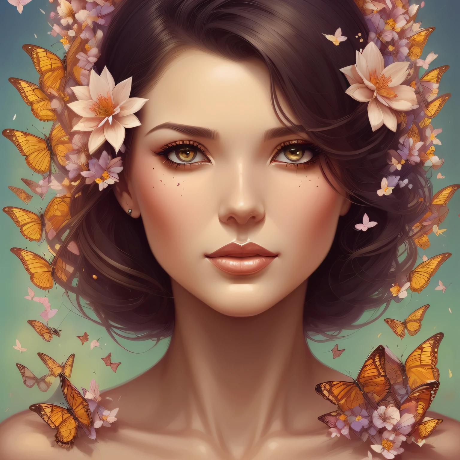 (enlightened+compassionate+empathetic+confident+unique woman made of butterflies and flower petals:1.2) scorched beauty portrait (artgerm:1.2), (peter mohrbacher:1.1) --auto