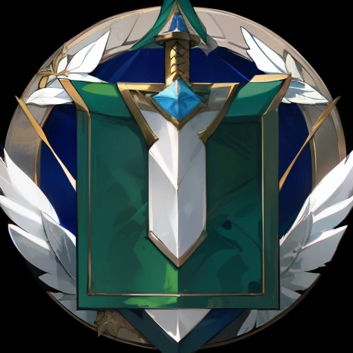 A green shield,There is a sword and wings on it,medal
