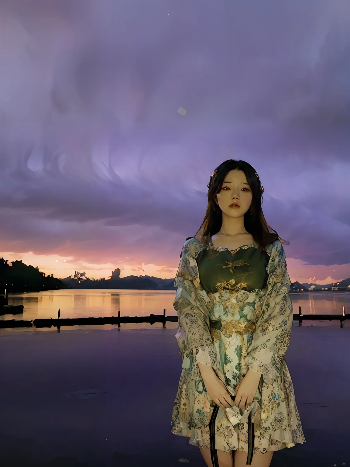 (RAW photo, best quality), (realistic, photo-realistic:1.3),best quality,highly detailed,masterpiece,ultra-detailed,illustration,1girl,upper_body,dynamic angle,world masterpiece theater,messy_long_hair,best quality,extremely detailed CG unity 8k wallpaper,ink,Amazing,cinematic lighting,lens_flare, dunhuang_style