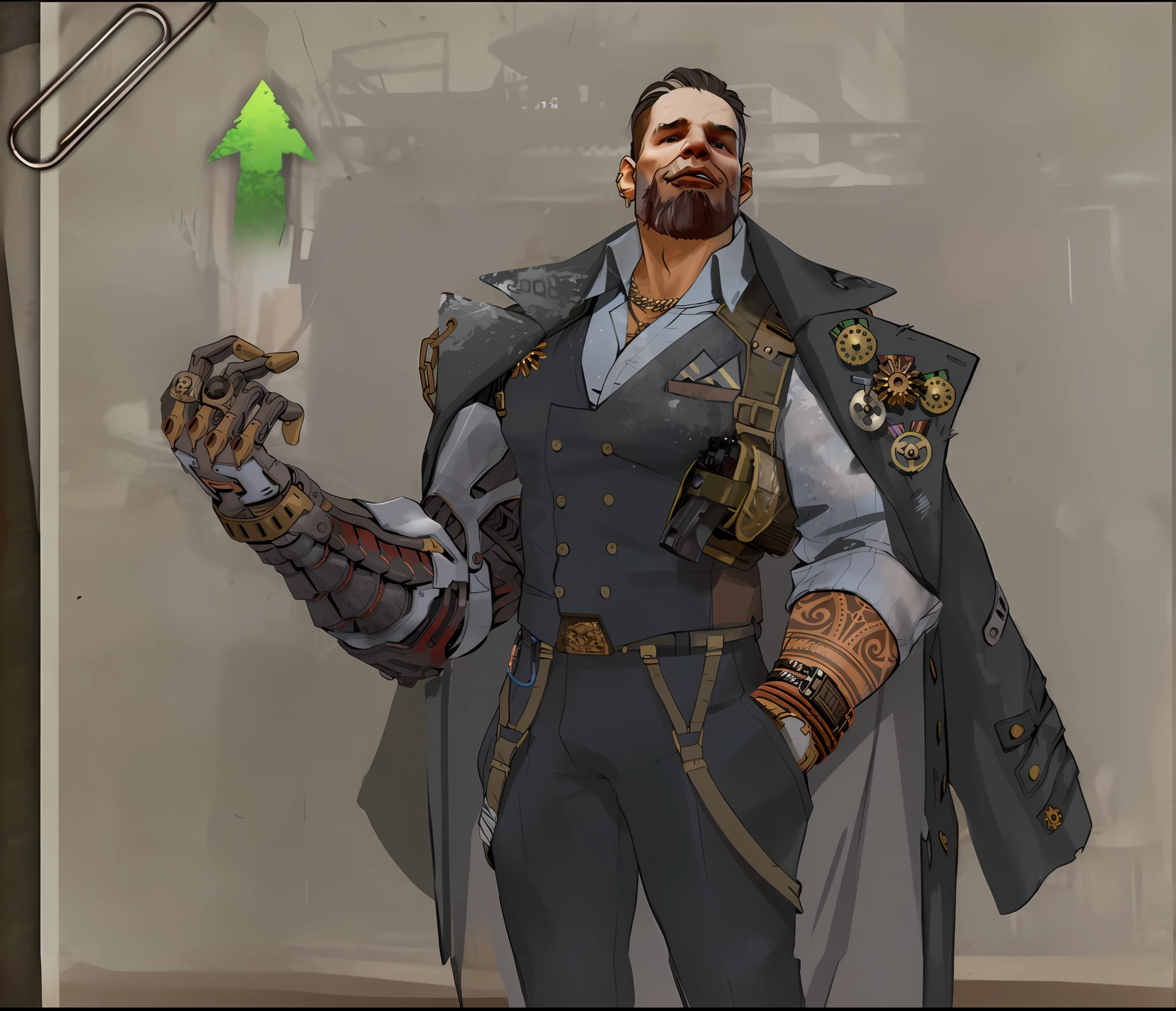There was a man with a beard and a cloak and a gun, disco elysium character, expert high detail concept art, dieselpunk setting, Dieselpunk, oilpunk, keanu reevez in disco elysium, inspired by Max Magnus Norman, Character artwork, Armored dieselpunk wardrobe, symmetrical dieselpunk warrior, guilty gear strive graphics, male character, western steampunk cyborg