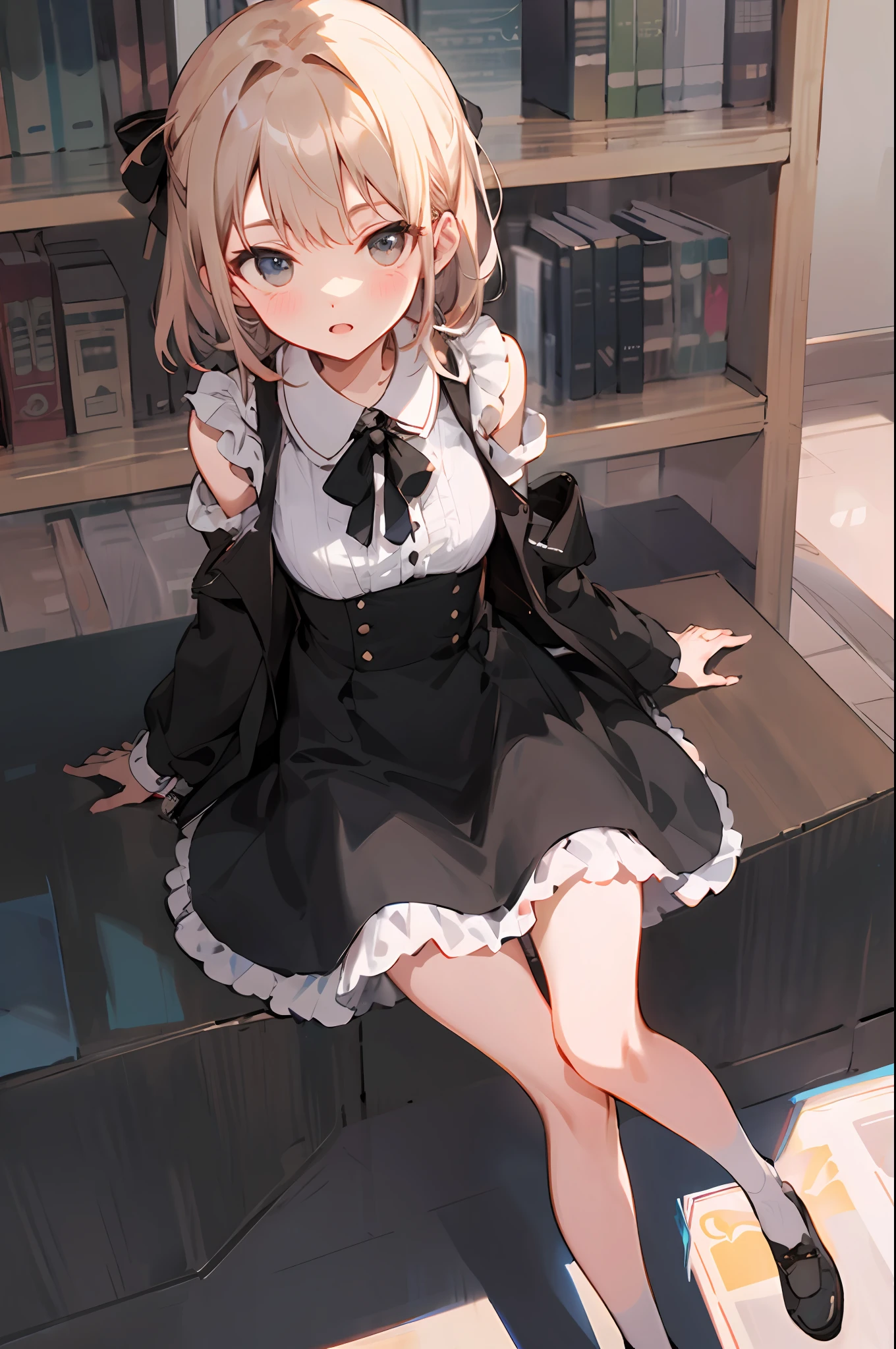 Jk sitting in the library，It's windy