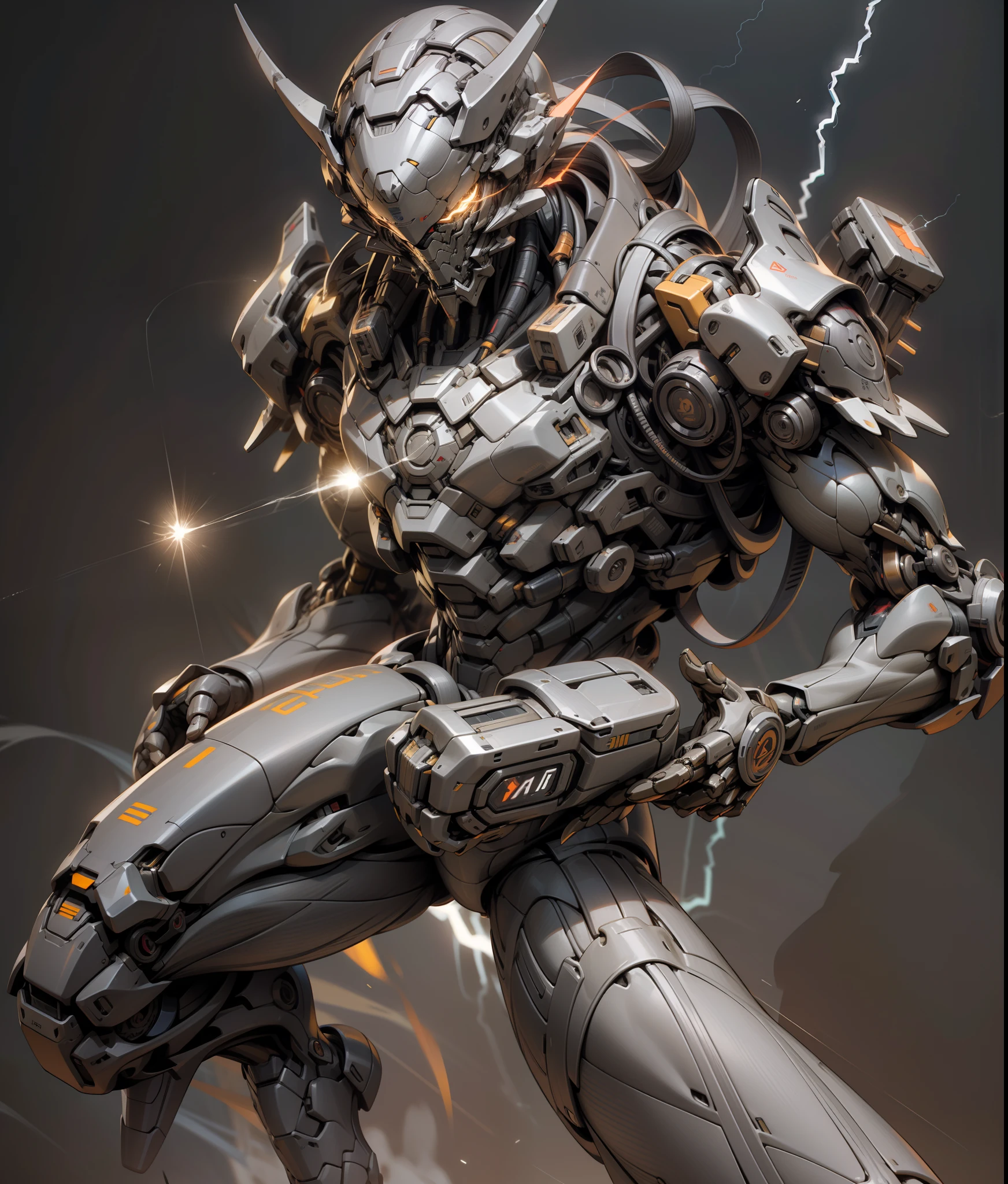 Demon Killer, Super Cool Demon Killer, Wearing Mechanical Armor, Red Lightning, Play Lightning, Super Detail, IP by pop mart, Edge Light, Avatar, Octane Rendering, Blender, Full Body, Clean Black Background, 3D, C4D, Best Quality, Very Detailed, 8K