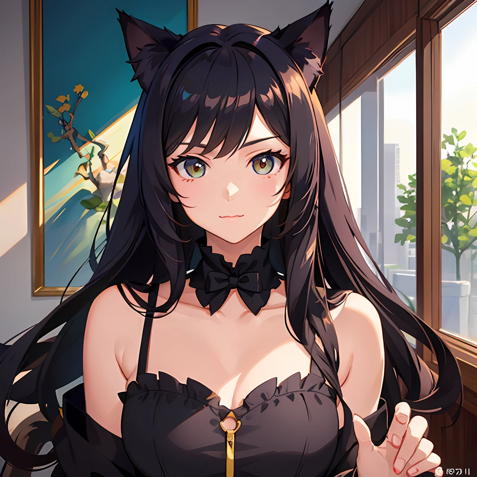 there is a woman in a black cat suit posing for a picture, Attractive cat girl, beautiful young catgirl, very beautiful cute catgirl, beautiful anime catgirl, Very beautiful anime cat girl, IG model | Art germ, portrait of ahri, anime girl with cat ears, Extremely detailed Artgerm, Guviz-style artwork, Cat girl