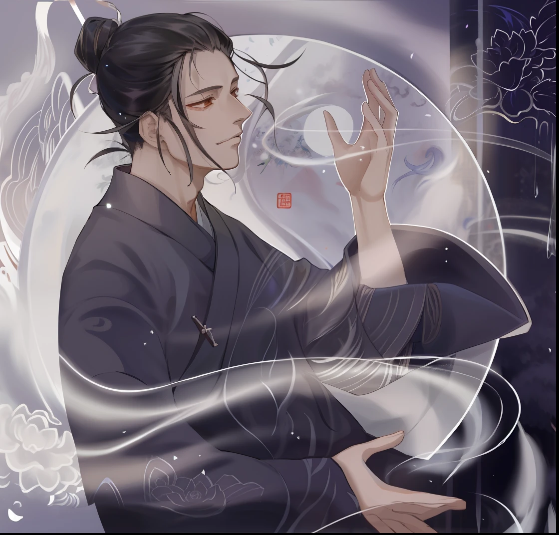Anime characters with black hair and white face, Inspired by Seki Dosheng, flowing hair and long robes,, inspired by Wu Daozi, inspired by Huang Gongwang, heise jinyao, Inspired by Zhao Yuan, Inspired by Bian Shoumin, inspired by Chen Daofu