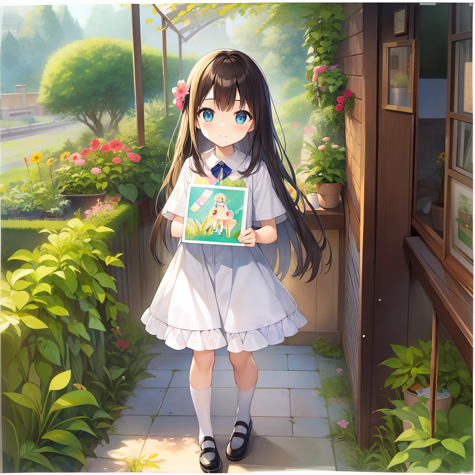 Girls aged 6、kindergarten、picture book-style、pastel、Watercolor wind、full body Esbian、Various angles、Garden Uniforms、character sheets、
