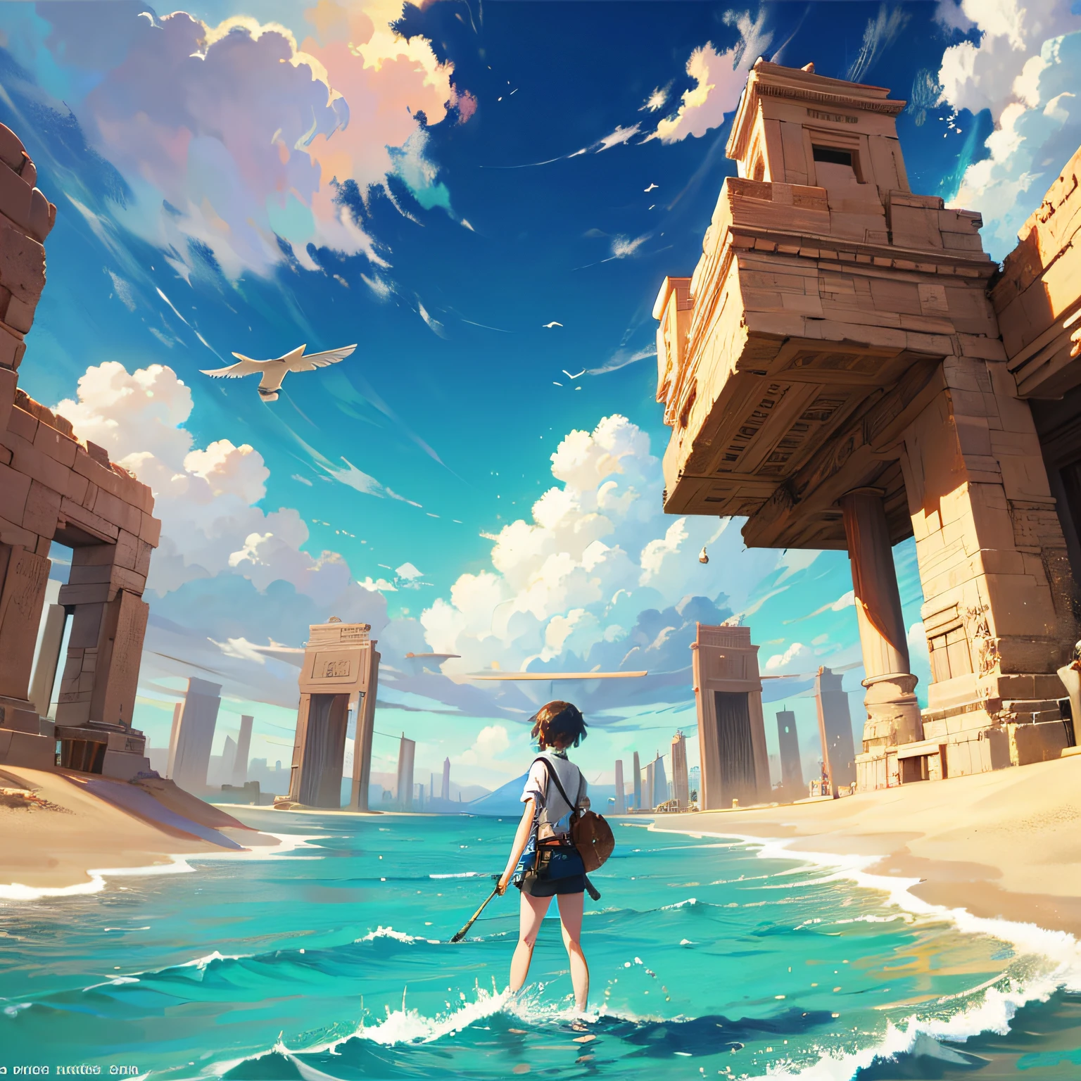 dunhuang,the sea,A desert,Flying,Belt and Road,camelstoe,Makoto Shinkai's style --auto