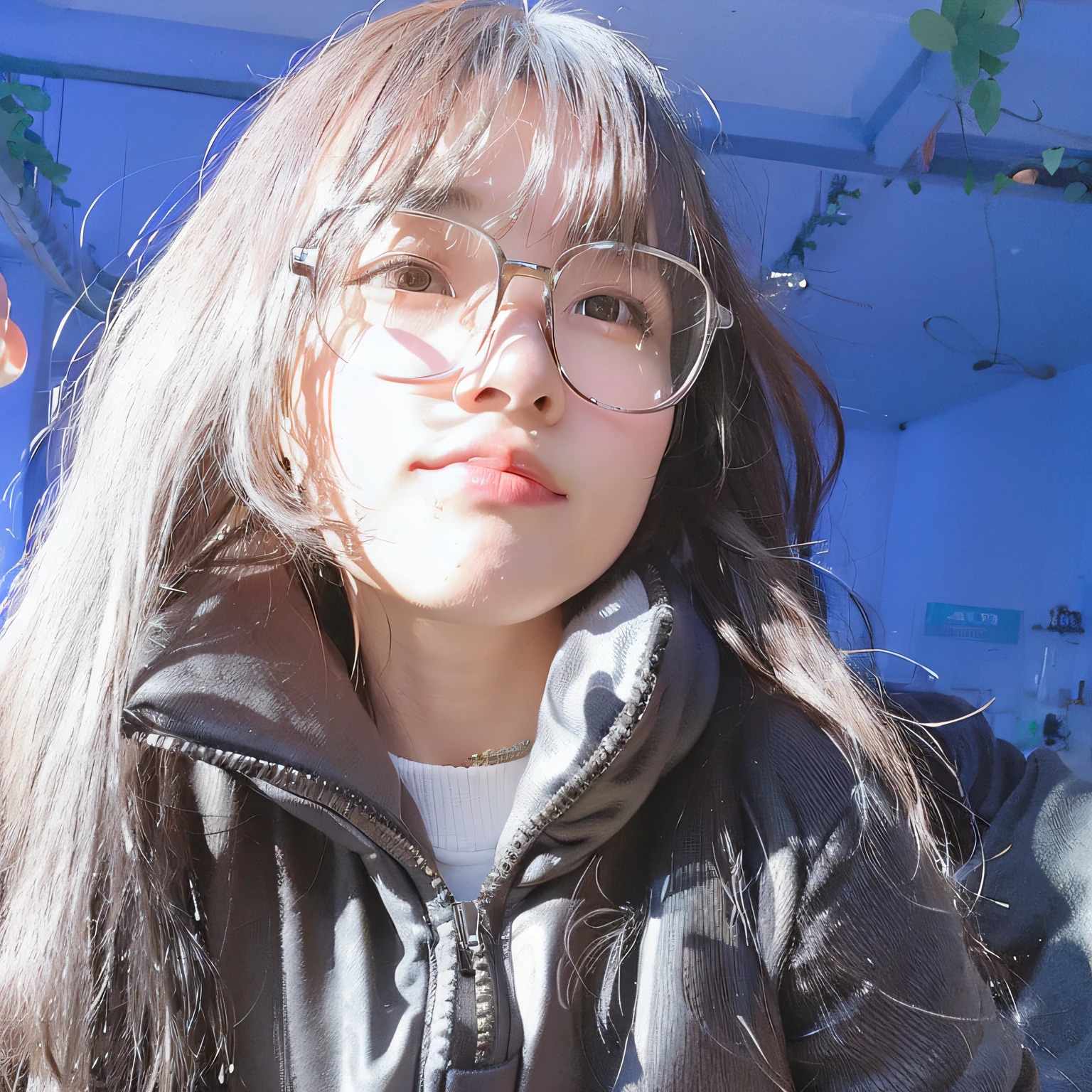 there is a woman with glasses on posing for a picture, With glasses, xintong chen, inspirado por Kim Jeong-hui, With long hair, xision wu, Li Zixin, wenfei ye, lulu chen, Zhang Wanting, Lin Qifeng, chengyou liu, gongbi, inspired by Ma Yuanyu, Gemma Chen, jeremy cheung