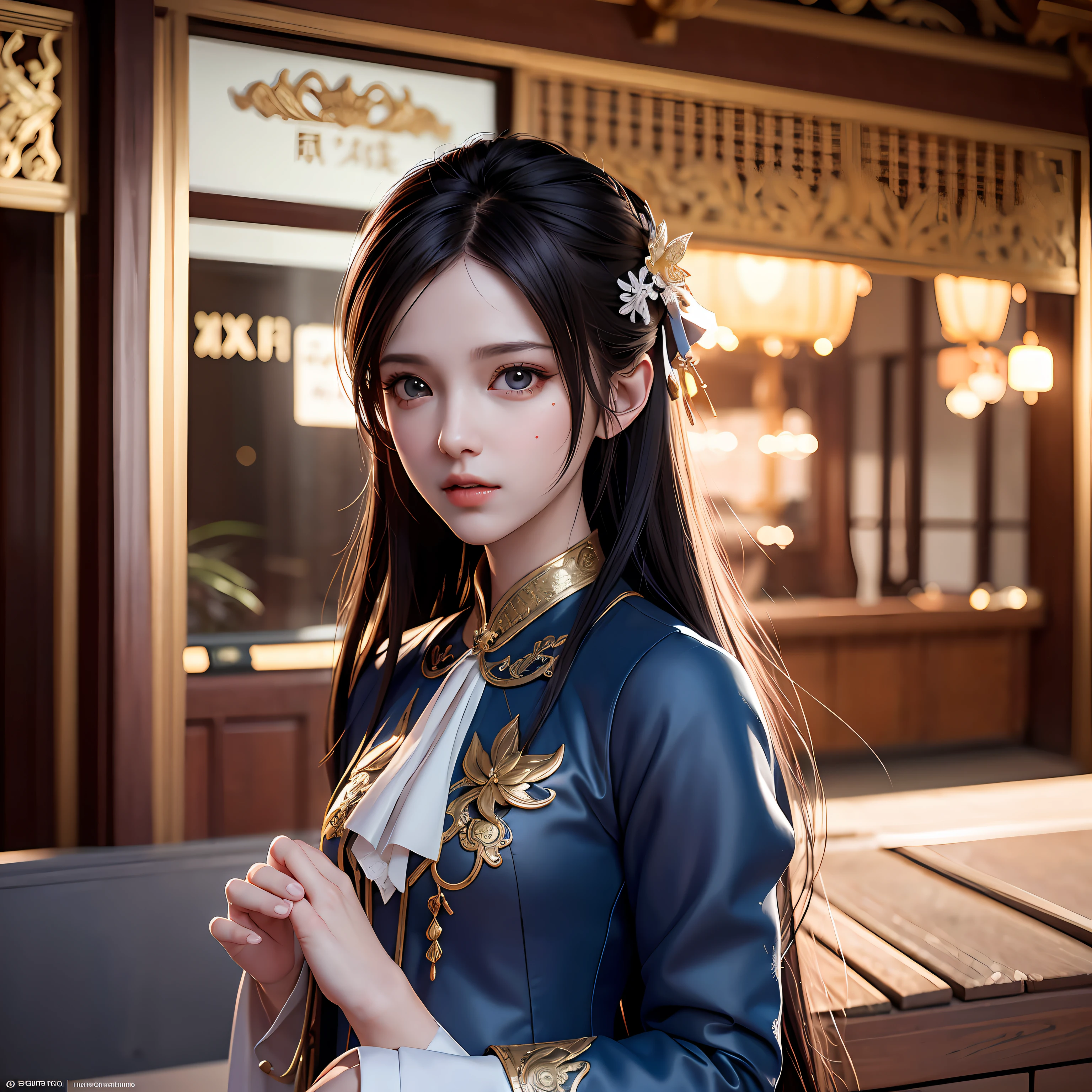 Black hair，20yr old，Wearing ancient robes，A woman in front of a Taoist temple，The image wanted to have an ultra-high resolution of 8K。 --auto