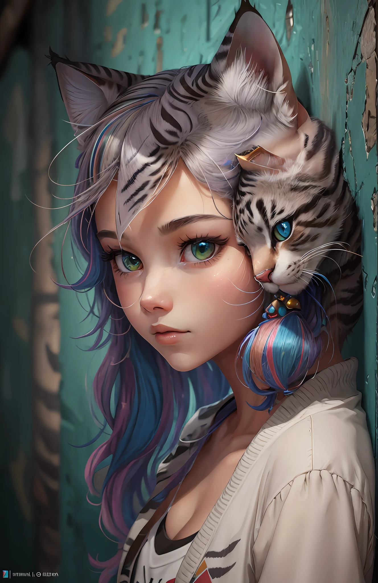 ((un gatito con ropa)), plano completo, cabello esponjoso, expresiones, colores intensos, detalles exquisitos, obra maestra, realista, artistic, cg, realista, Unreal Engine, luces y sombras reales, hermosos colores ricos, detalles asombrosos, alta calidad, un par de orejas