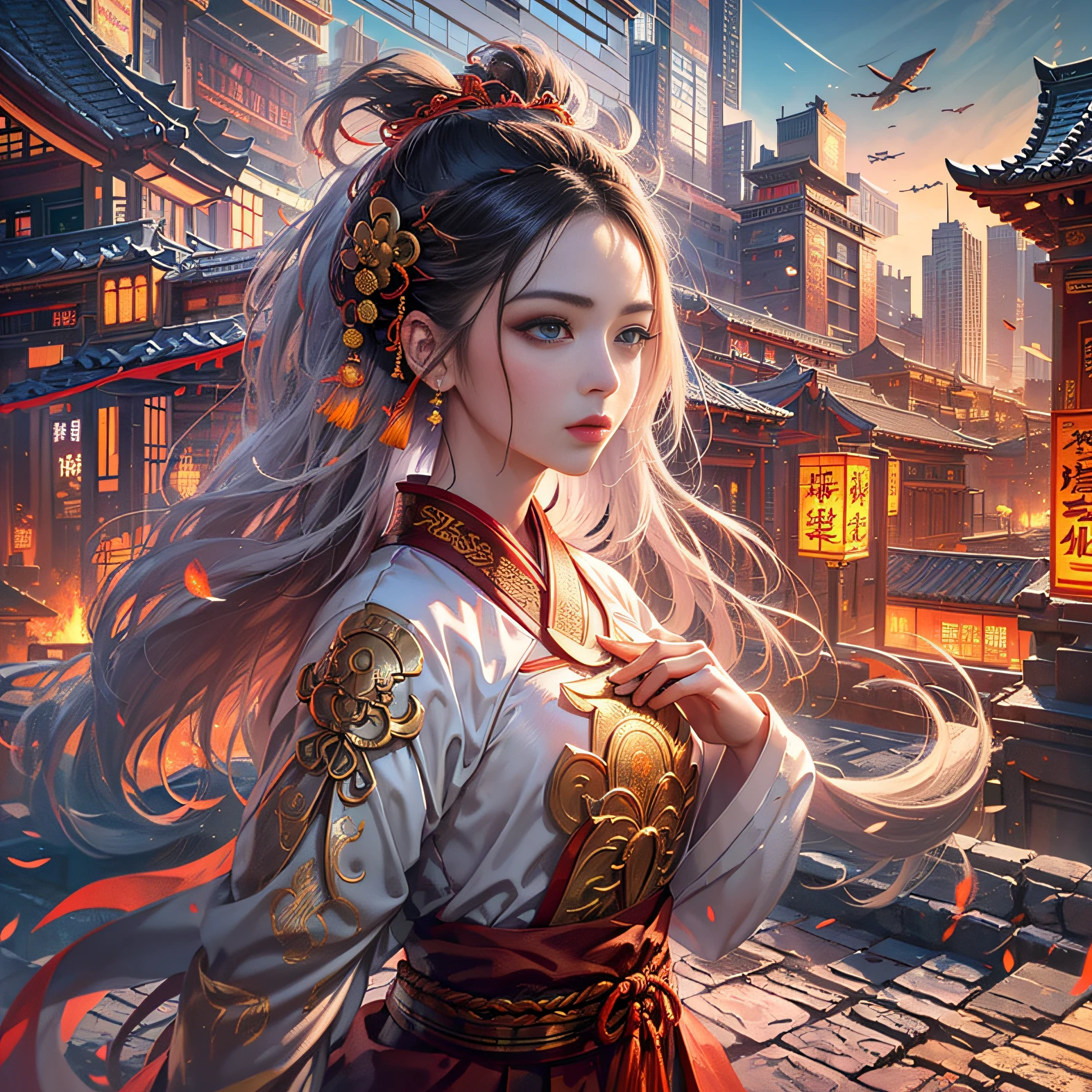 Chinese little girl，White fluffy hair，Long pale yellow dress，Real Human，3Drenderingof，The is very detailed，Ultra-clear，8K pixels --auto