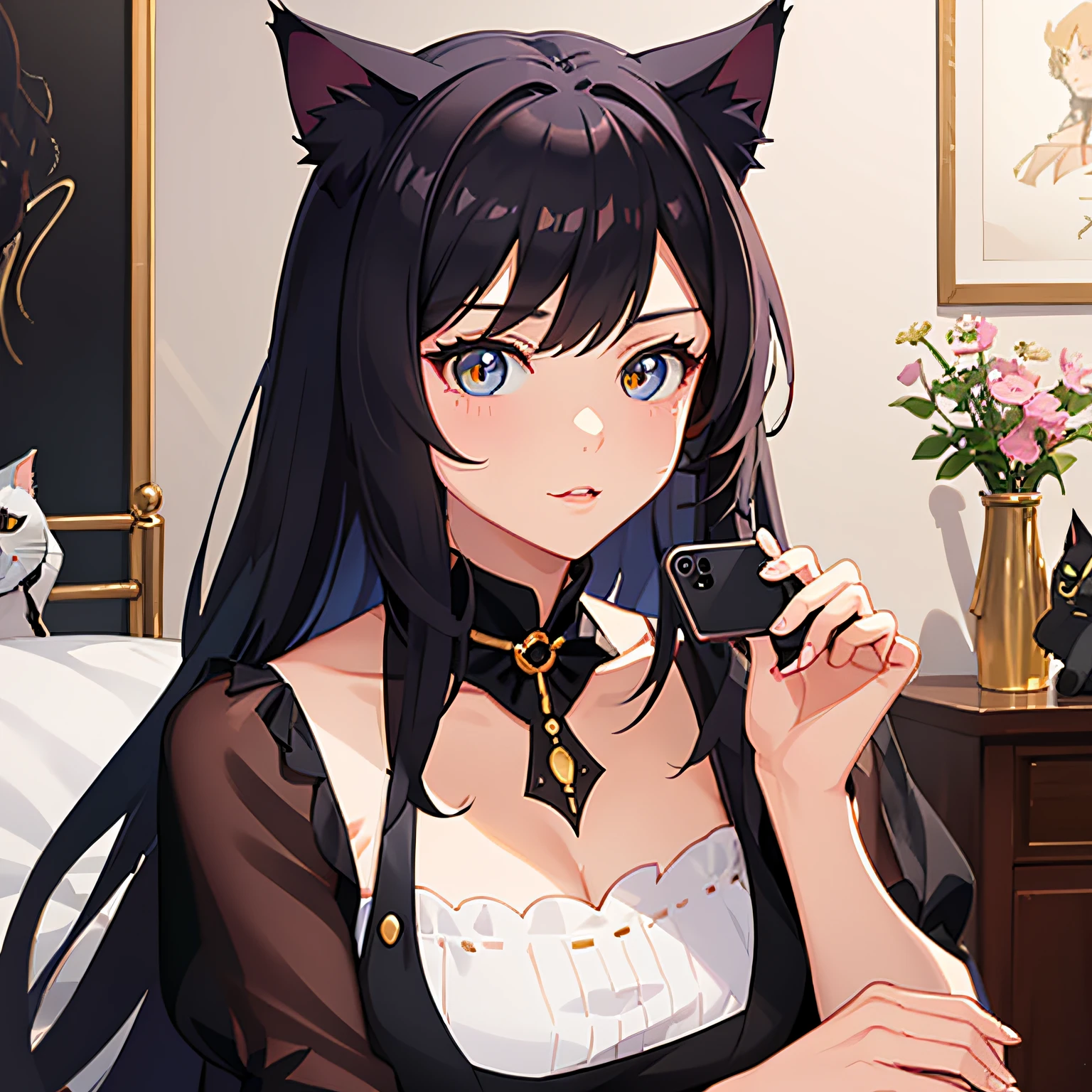 there is a woman in a black cat suit posing for a picture, Attractive cat girl, beautiful young catgirl, very beautiful cute catgirl, beautiful anime catgirl, Very beautiful anime cat girl, IG model | Art germ, portrait of ahri, anime girl with cat ears, Extremely detailed Artgerm, Guviz-style artwork, Cat girl