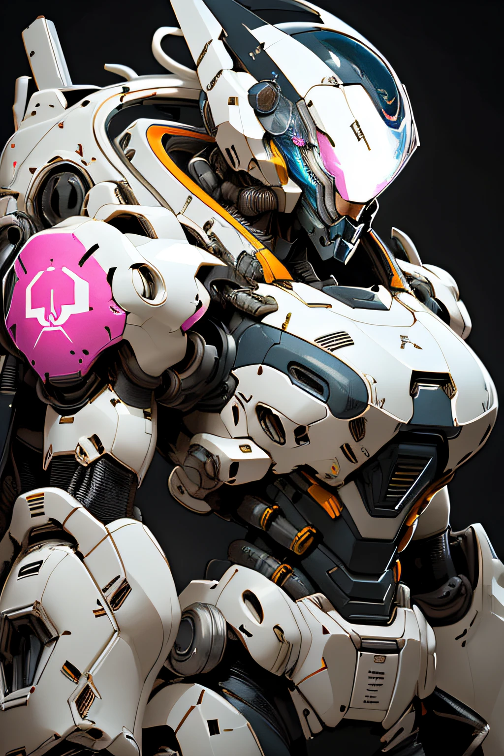 1 woman inside a huge bulky exoskeleton  robot  , ((bulky)) armor,  mecha, 
ink, clean lines,  negative space, high contrast, gradient color,