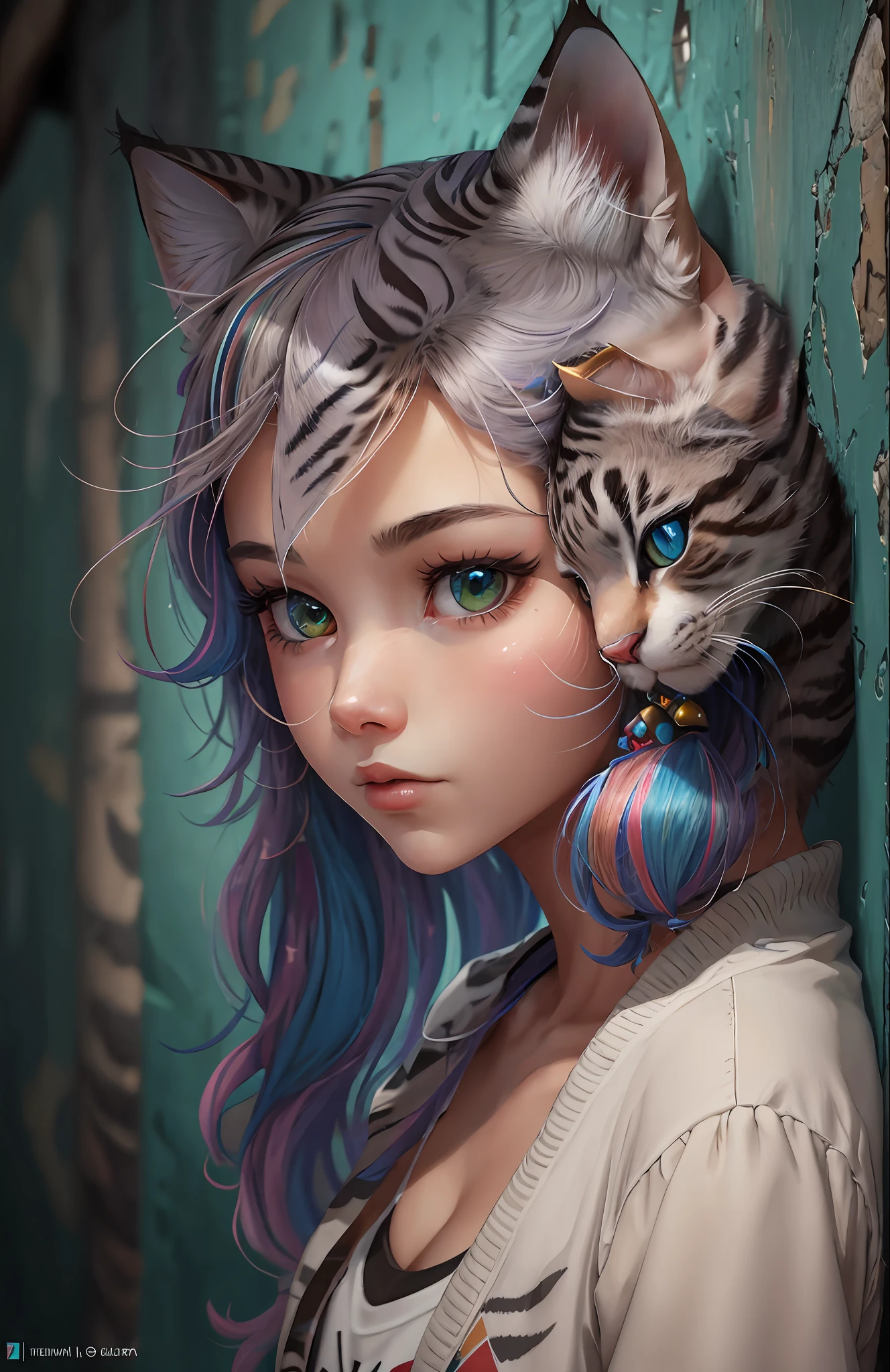 ((un gatito con ropa)), plano completo, cabello esponjoso, expresiones, colores intensos, detalles exquisitos, obra maestra, realista, artistic, cg, realista, Unreal Engine, luces y sombras reales, hermosos colores ricos, detalles asombrosos, alta calidad, un par de orejas