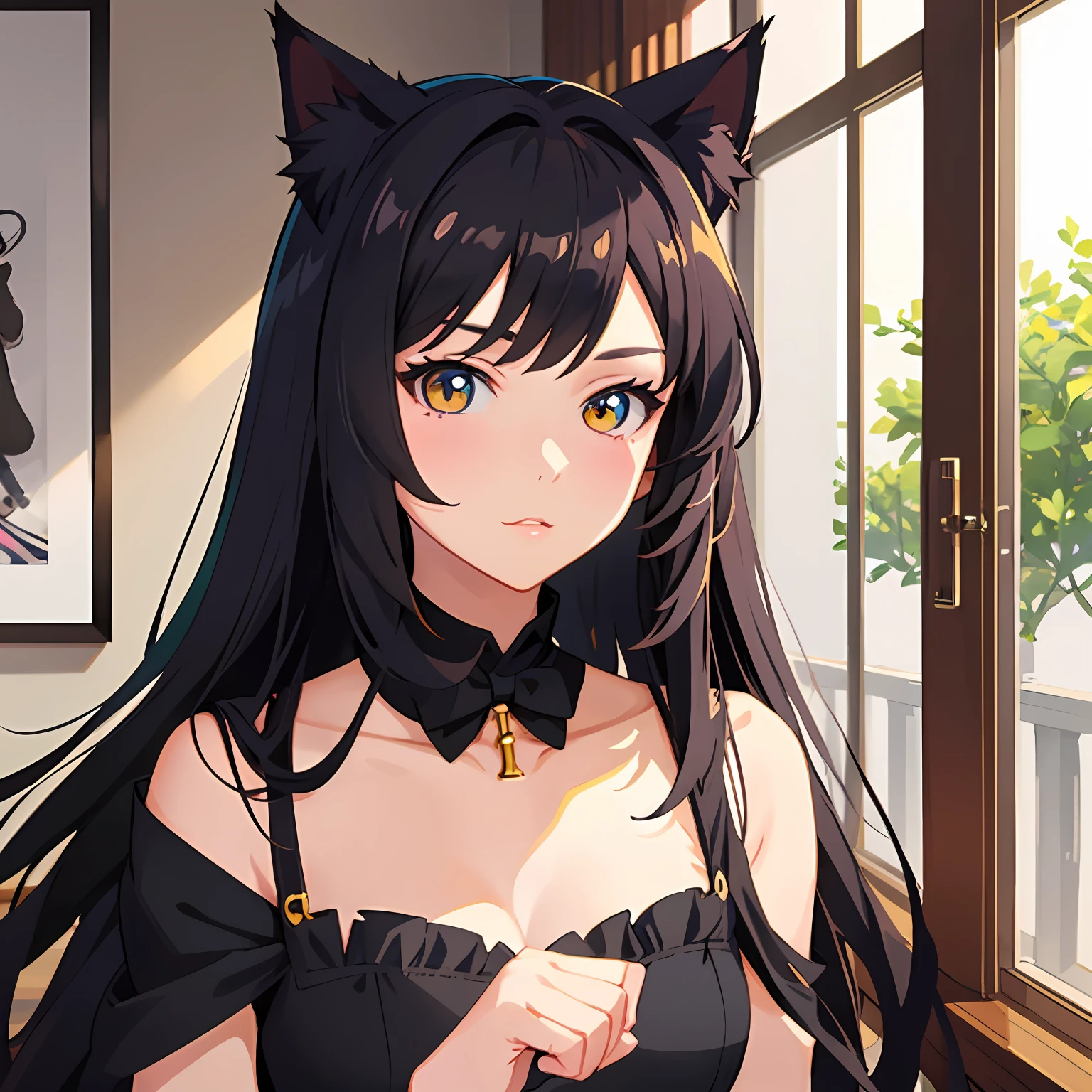 there is a woman in a black cat suit posing for a picture, Attractive cat girl, beautiful young catgirl, very beautiful cute catgirl, beautiful anime catgirl, Very beautiful anime cat girl, IG model | Art germ, portrait of ahri, anime girl with cat ears, Extremely detailed Artgerm, Guviz-style artwork, Cat girl