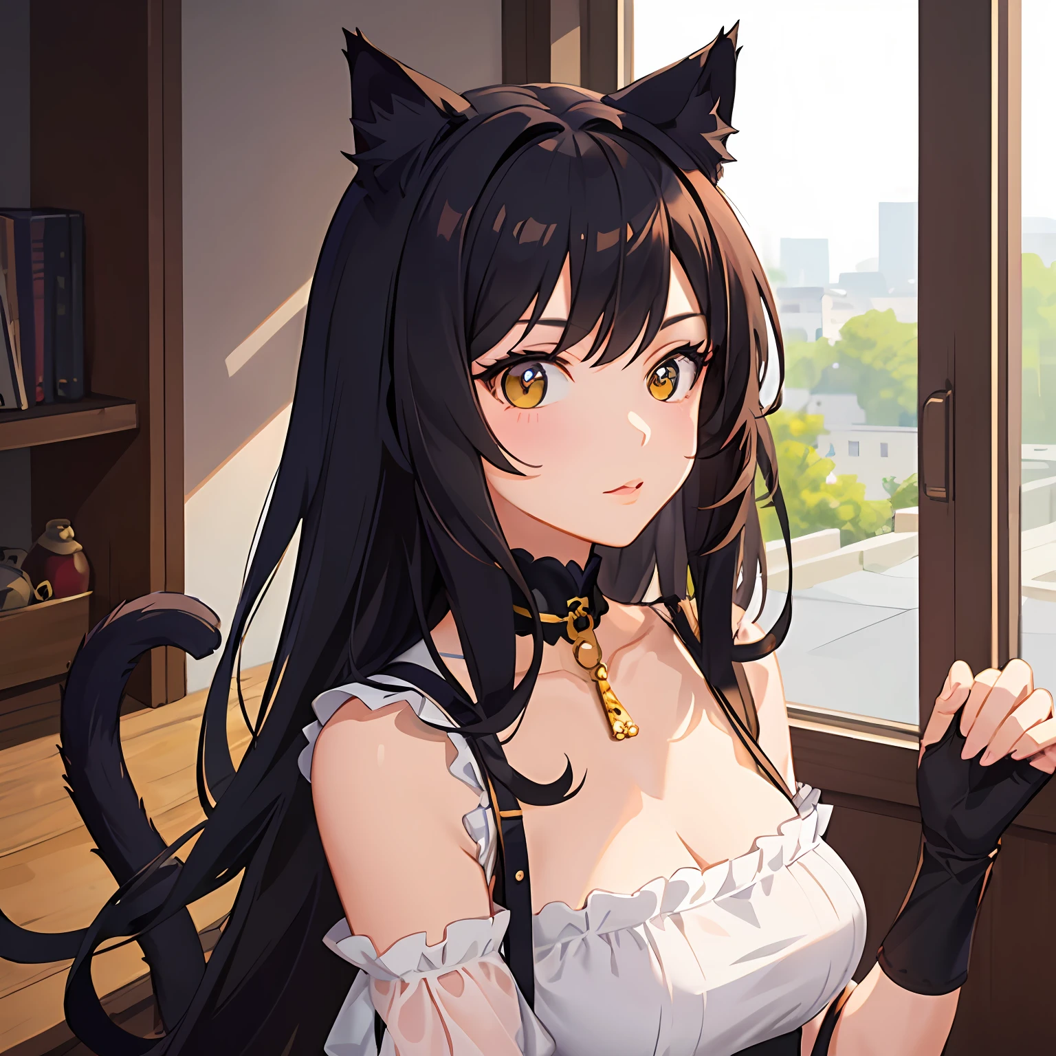 there is a woman in a black cat suit posing for a picture, Attractive cat girl, beautiful young catgirl, very beautiful cute catgirl, beautiful anime catgirl, Very beautiful anime cat girl, IG model | Art germ, portrait of ahri, anime girl with cat ears, Extremely detailed Artgerm, Guviz-style artwork, Cat girl