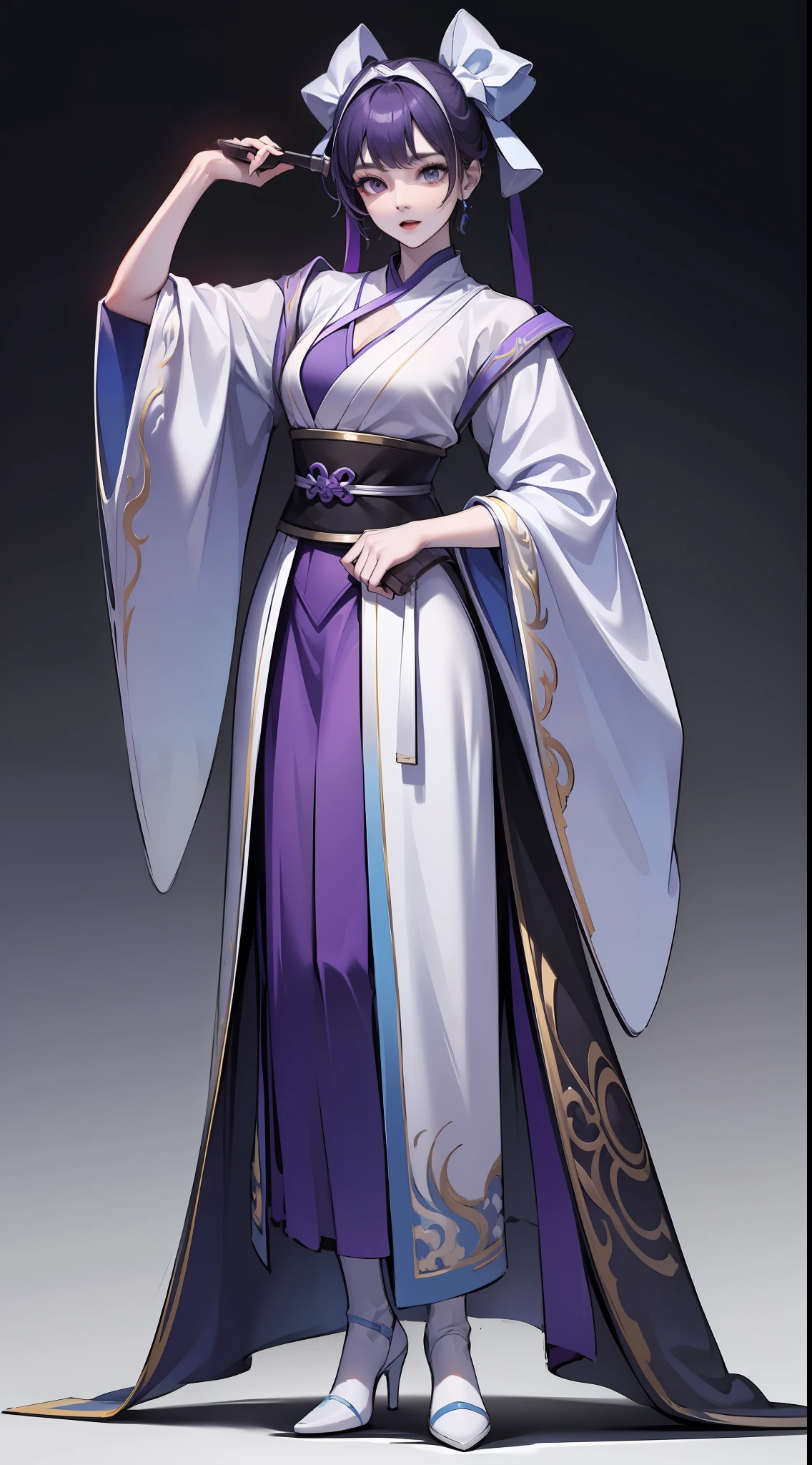 1 woman、Full body standing painting,white backgrounid,Purple Hanfu,high detal,sketching,Denoising,cinematic colorgrade,white backgrounid,Ultra-high resolution,Best shadow,Sharp focus,tmasterpiece,(The is very detailed的 CG unified 8k 壁纸)