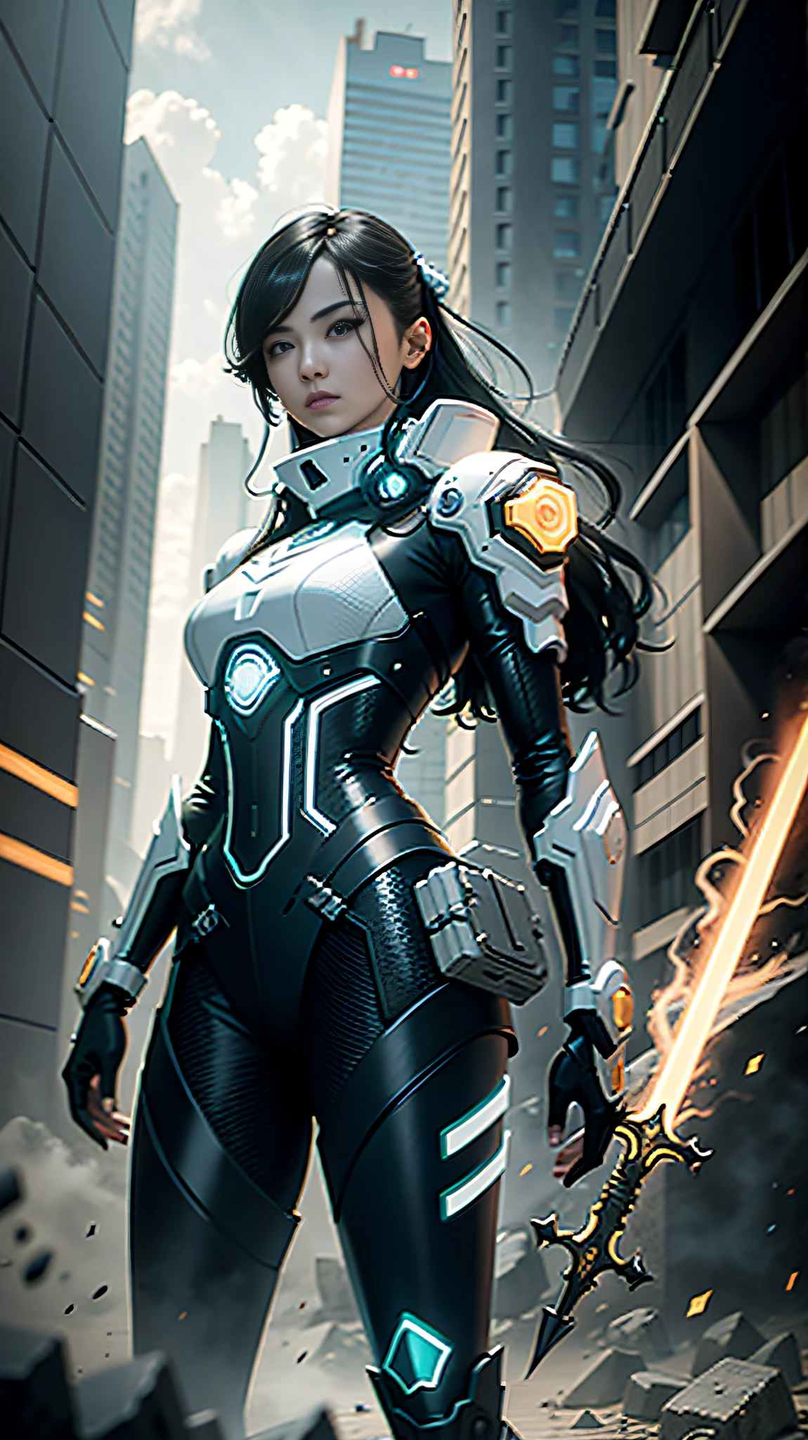 A woman wearing a mecha cyberpunk --auto
