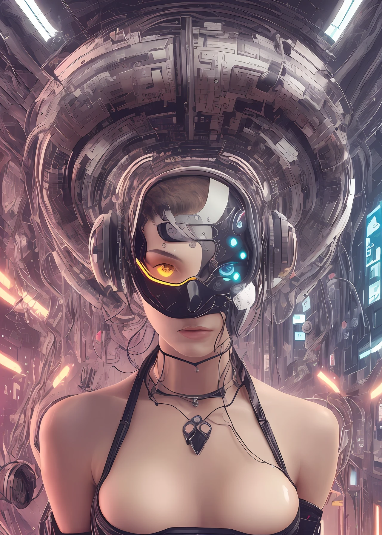 woman，Reveals baldness and genitals，cyber punk perssonage