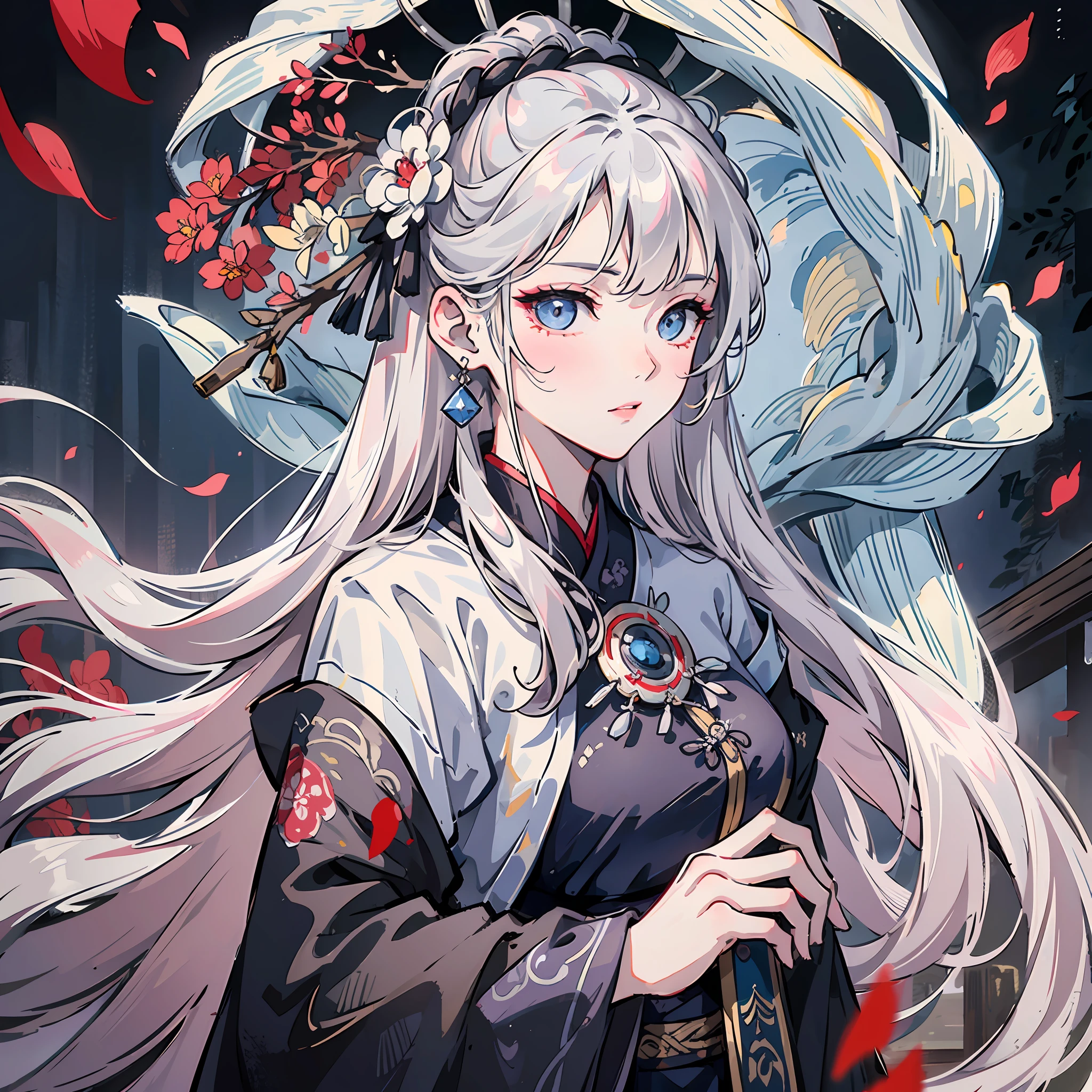 (PaintsChainer) Anime comic style,White hair,Light blue hanfu,Light tiara,Monochromatic and conservative clothing,Below the scene is a large tree,The sunlight casts dappled light and shadow,Warm and gentle,A warm smile spread across his face,The entire canvas should not be overly complex,Only the beauty of this spring remains,4k。 --auto
