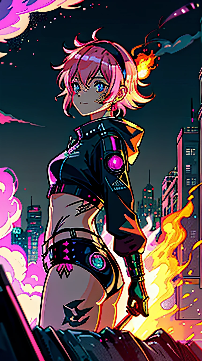 menina do estilo anime com roupa tecnologica rosa e com oculos descolado , paleta de cores pastel, Elementos do video game em segundo plano, high resolution, , design detalhado de personagens ESTILO ANIME --auto