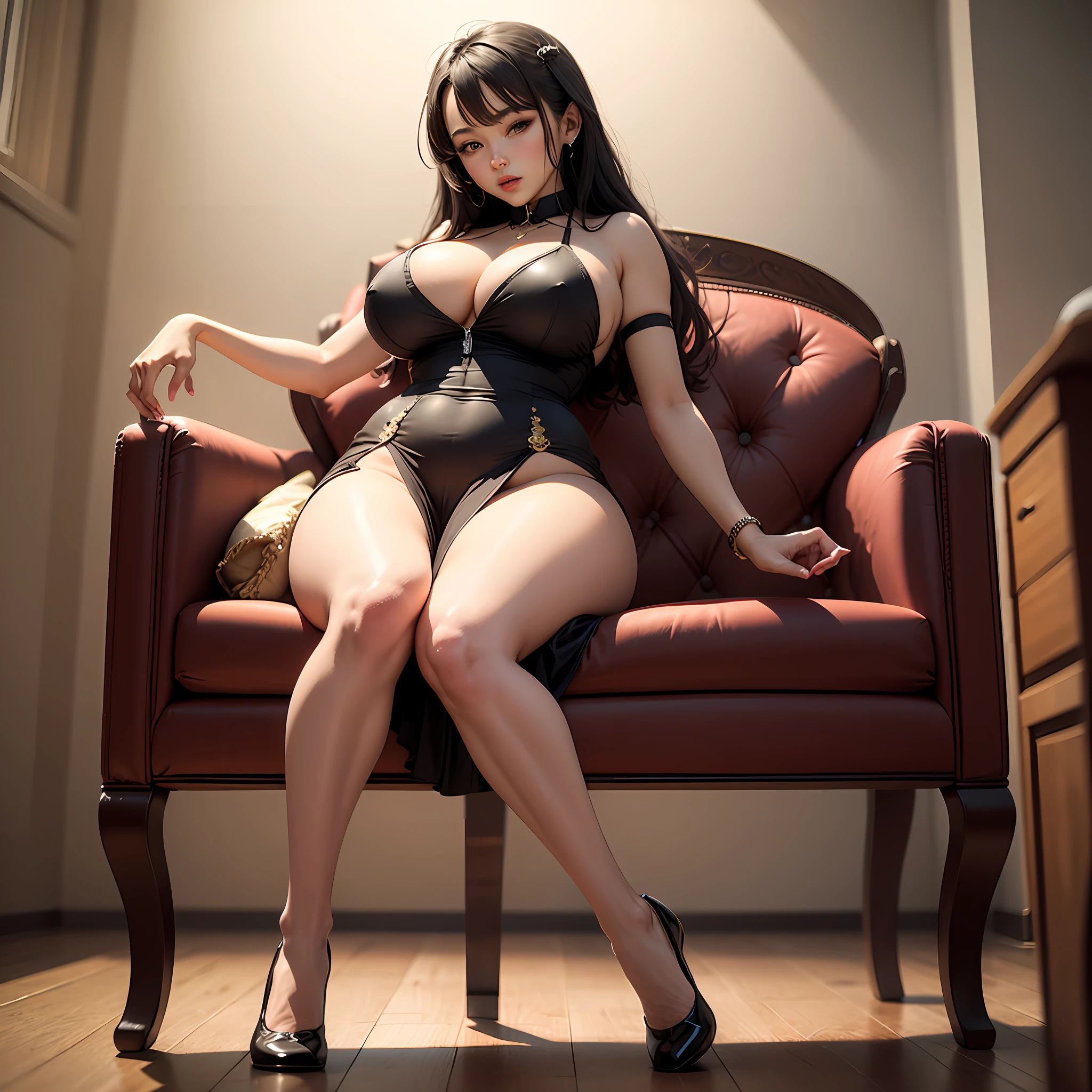 Kizi,sit on chair,legs are open,dampness,huge tit,The angle of view can be seen between the legs --auto