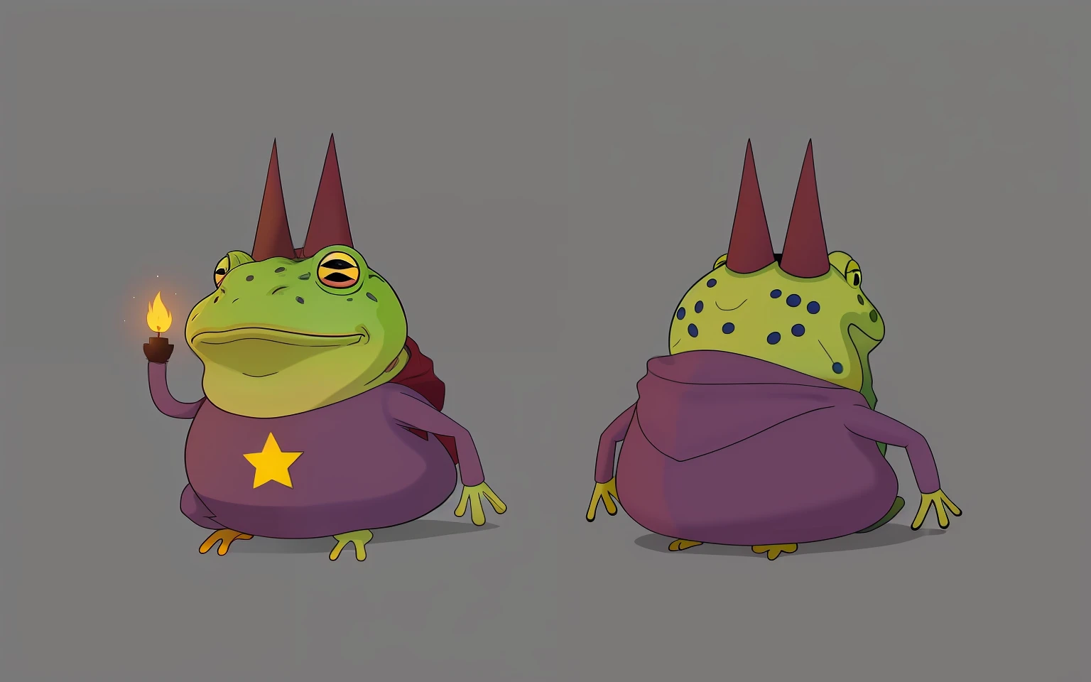 desenho animado de dois sapos verdes e roxos com orelhas pontiagudas e uma estrela no peito, cell shaded adult animation, Clown Frog King, sapo cyberpunk, Caractere mesclado, as an anthropomorphic turtle, alien frog, Derpibooru, arte conceitual oficial, Caco, o sapo como Thanos, sticky tar. arte conceitual, sapo - criatura elefante, Sapos --auto