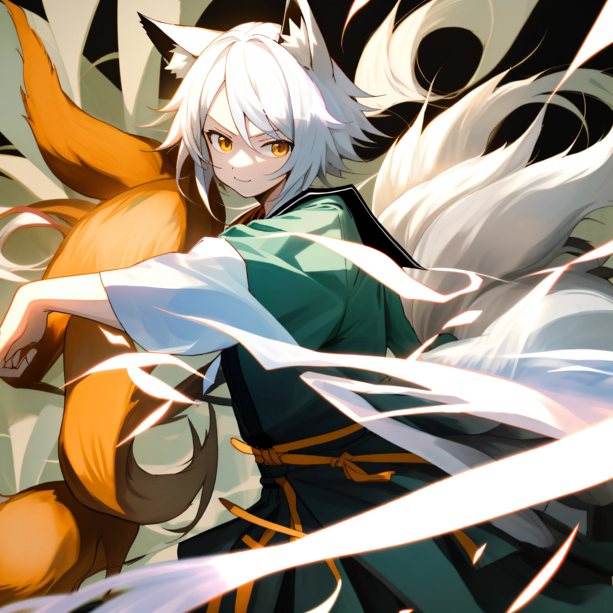 Best Picture Quality, tmasterpiece, 超高分辨率, white color hair,schoolgirls,Fox ear tail