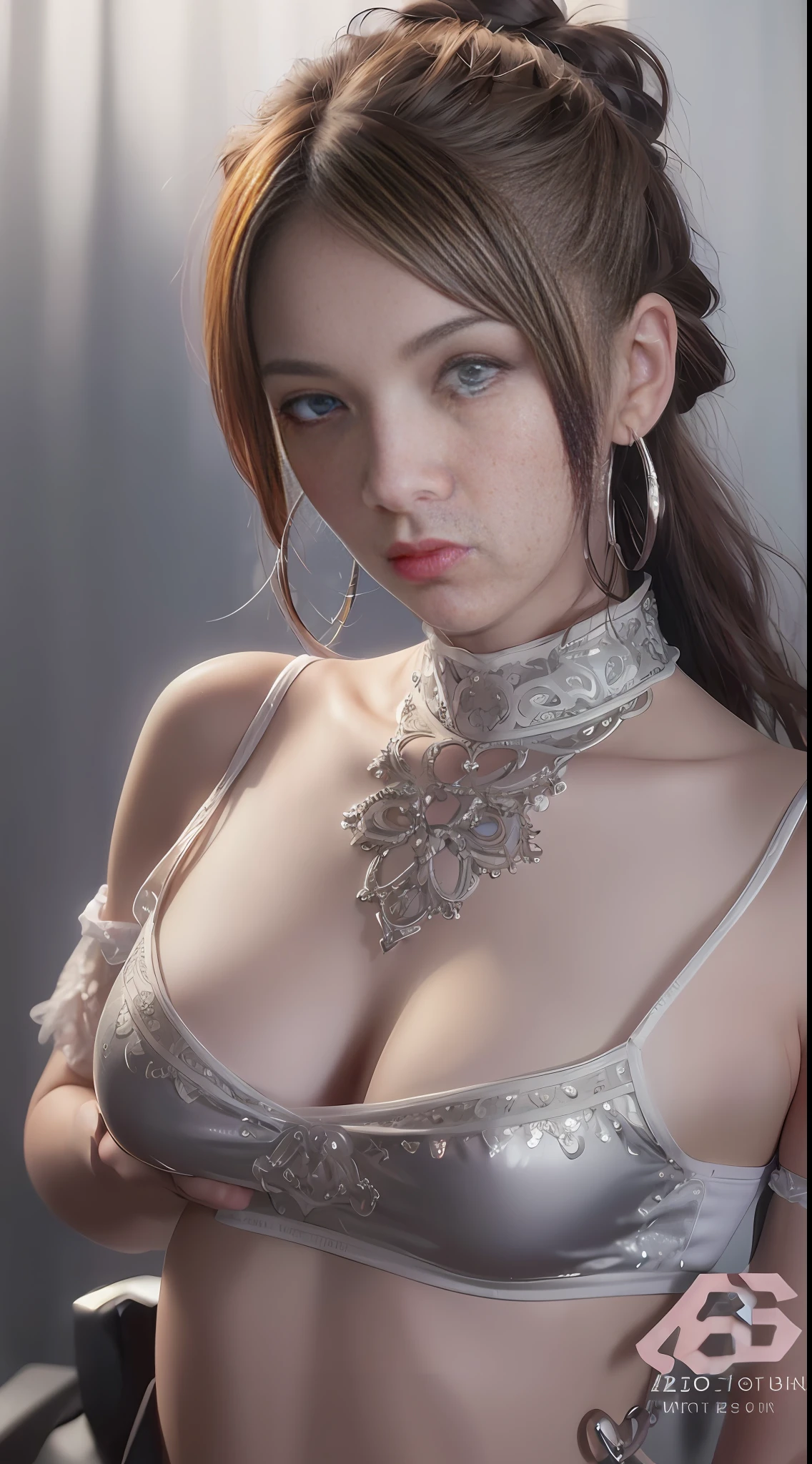 Nikon Z 17mm, ((best quality)) ((masterpiece)), intricate details, sharp focus, professional, photorealistic, real life, ultra realistic, photorealism,SILHOUETTE light,finely detail,best quality,extremely detailed CG unity 8k wallpaper,perfect artwork,upper body, shiny hair, glowing eyes, lustrous skin, realistic, perfect female figure, narrow waist, looking at viewer,lace,seductive posture, sexy pose, an extremely delicate and beautiful,best quality, beautiful detailed girl, beautiful detailed eyes,light on face,cinematic lighting,see-through,White pajamas, transparent material, revealing buttocks,a realistic representation of the face, (intricate details, makeup, (detailed beautiful delicate face, detailed beautiful delicate eyes, a face of perfect proportion, high detailed skin, detailed skin, best ratio four finger and one thumb, arms under breast, medium large breasts, smooth midriff, skiny and thin,fashion, solo ,(young), face highlight, upper body, detailed face, white skin, silver hair, ponytail, braid hair,big eyes, silk robe, (hollow pattern, silk), earrings, slim body, luxury room, professional lighting, tear robe,Only one girl,Coiling hair,全身照,人物占画面三分之一