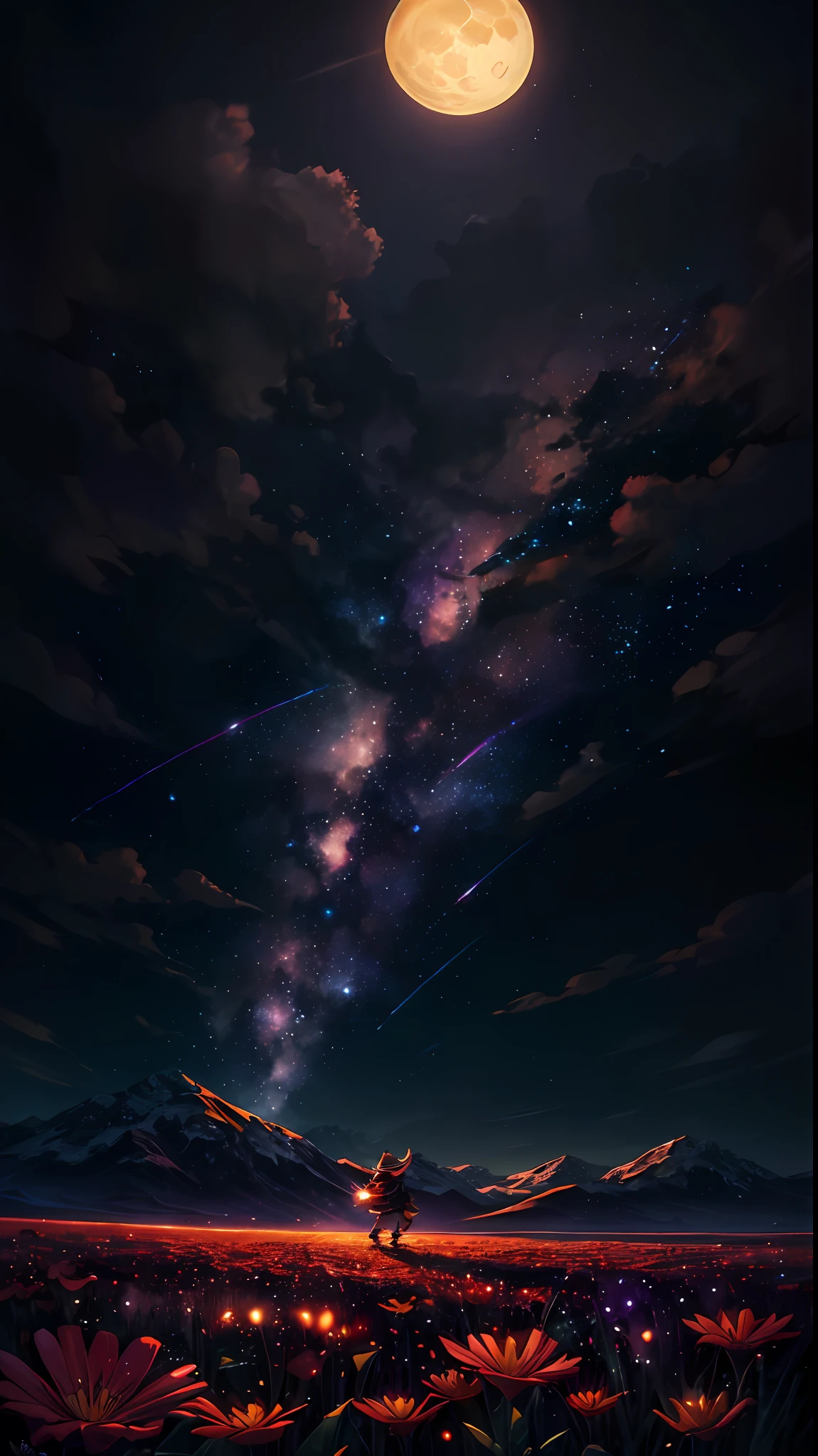 Walk alone,Darkness and light,The three realms of upper, middle and lower,Upper Astral Realm,Middle Realm Days,Netherland。Meilanzhuju,Tigers, leopards, dragons and phoenixes compete,In the middle is a man wearing a black and white costume,There are meteors on it,There is running water underneath。 --auto
