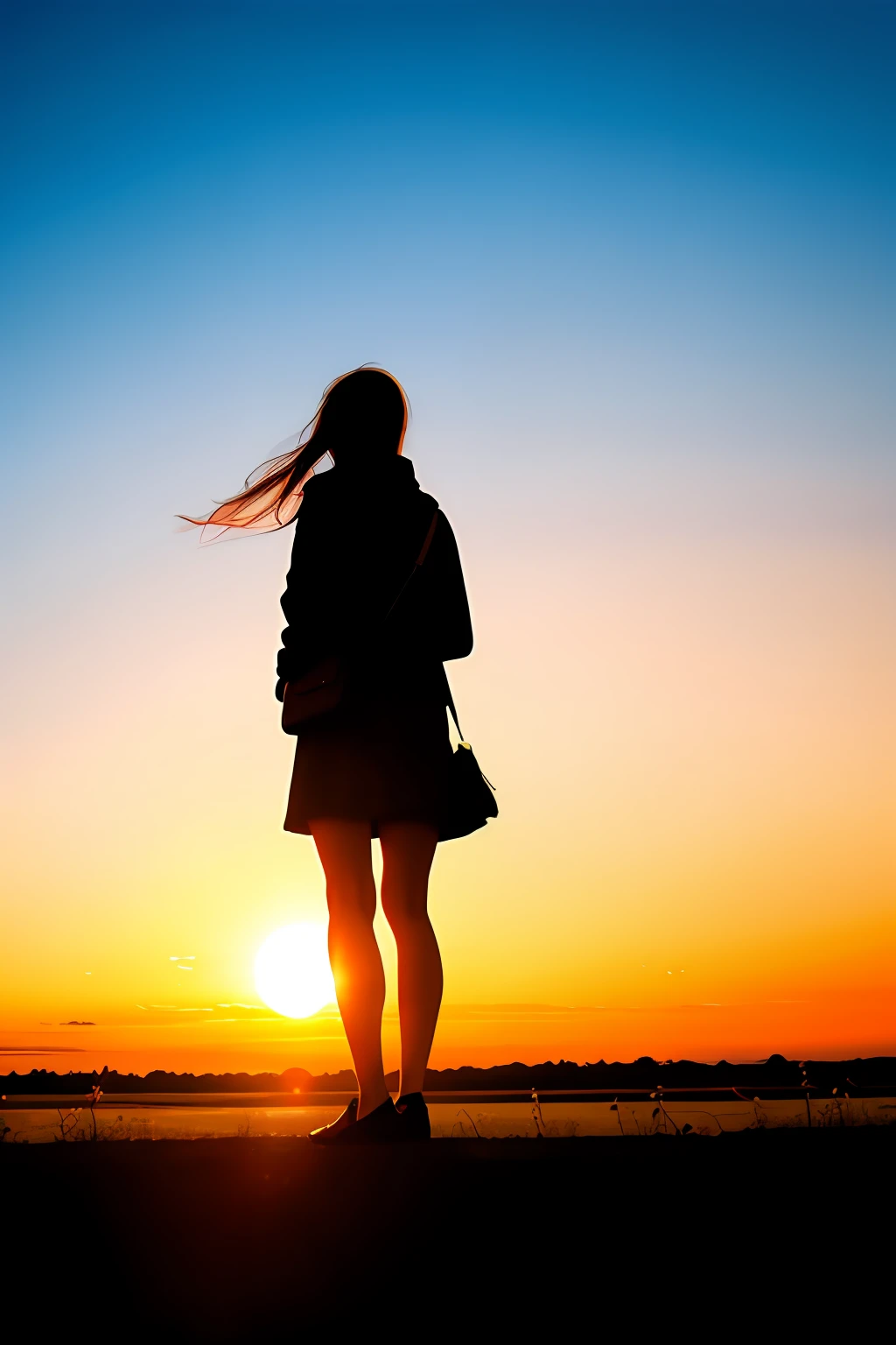 Woman in the sunset,Artistic quality atmosphere blue sky