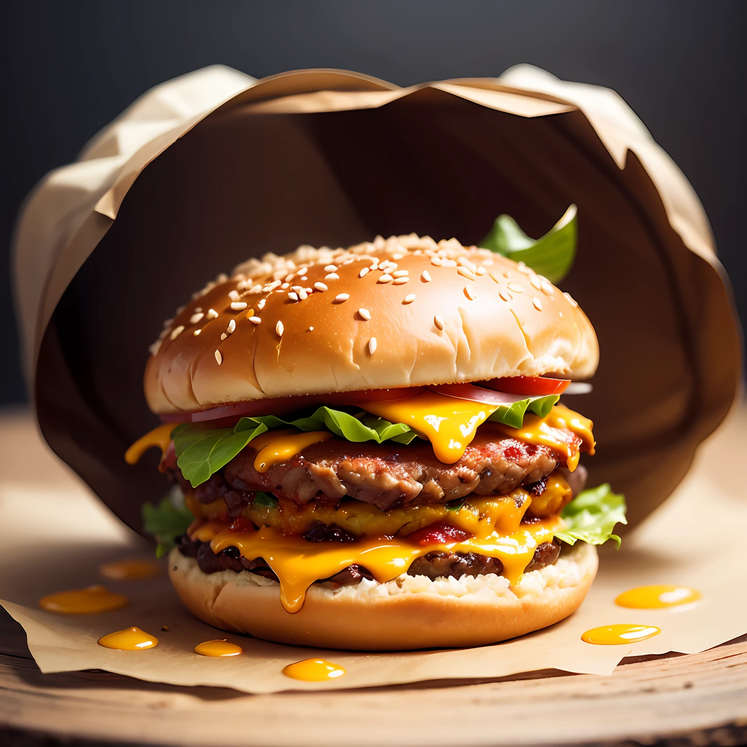ultra realistic hamburger, promotional photo, juicy, melting cheese, cinematic, light room, --auto