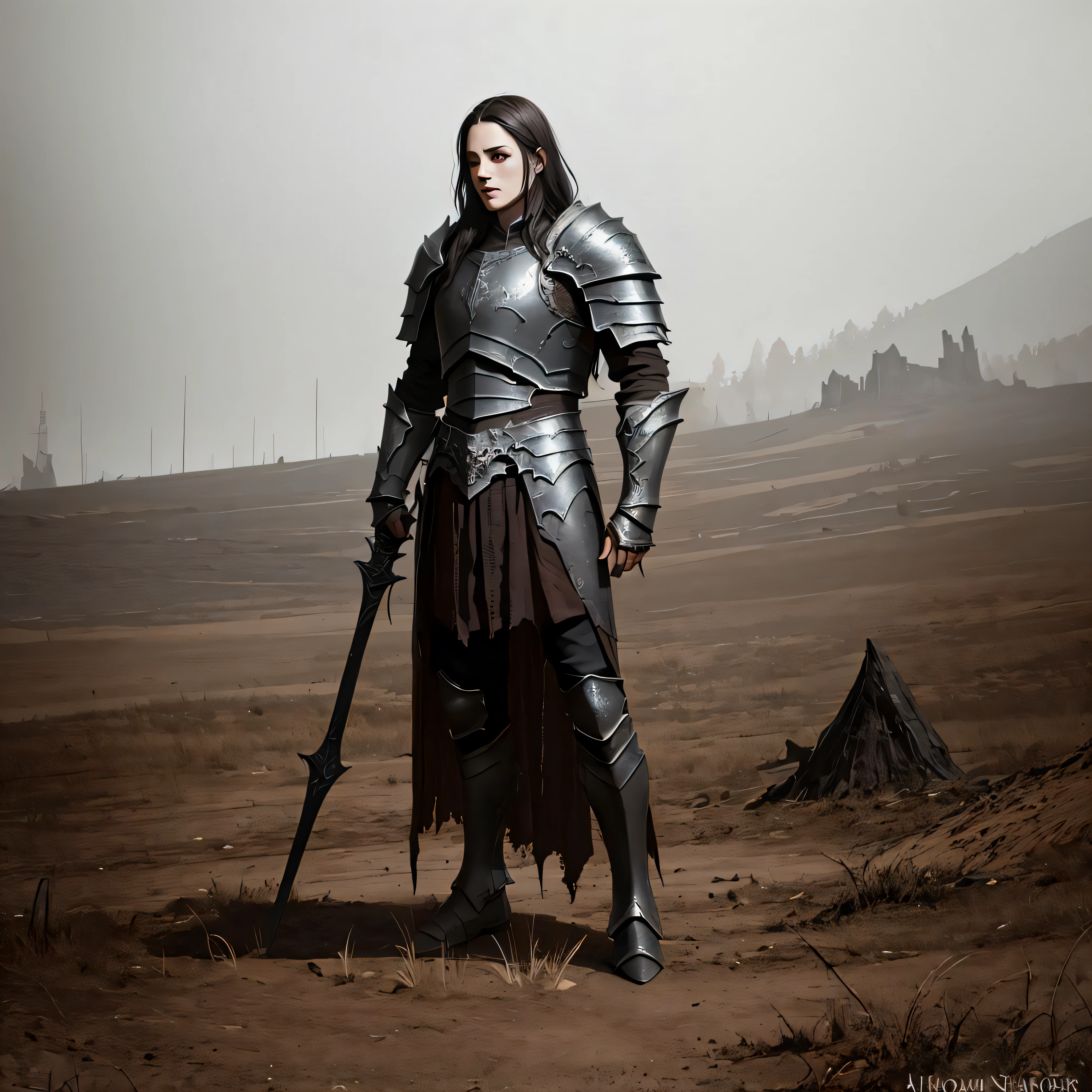 armor, darksoul, elden ring, tattered armor, cinematic, full body, full scale illustration,
