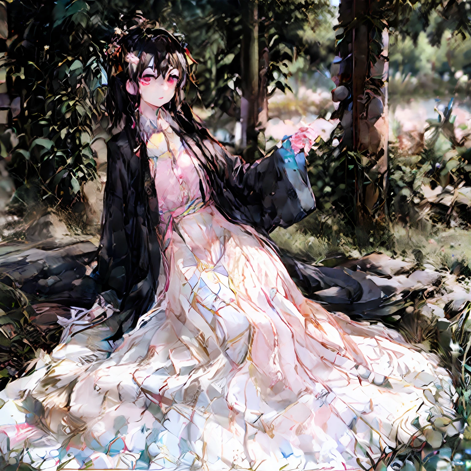 schoolgirls,Princess dress,Pink Long Hair,Pink pupils,full bodyesbian,tmasterpiece,acurate