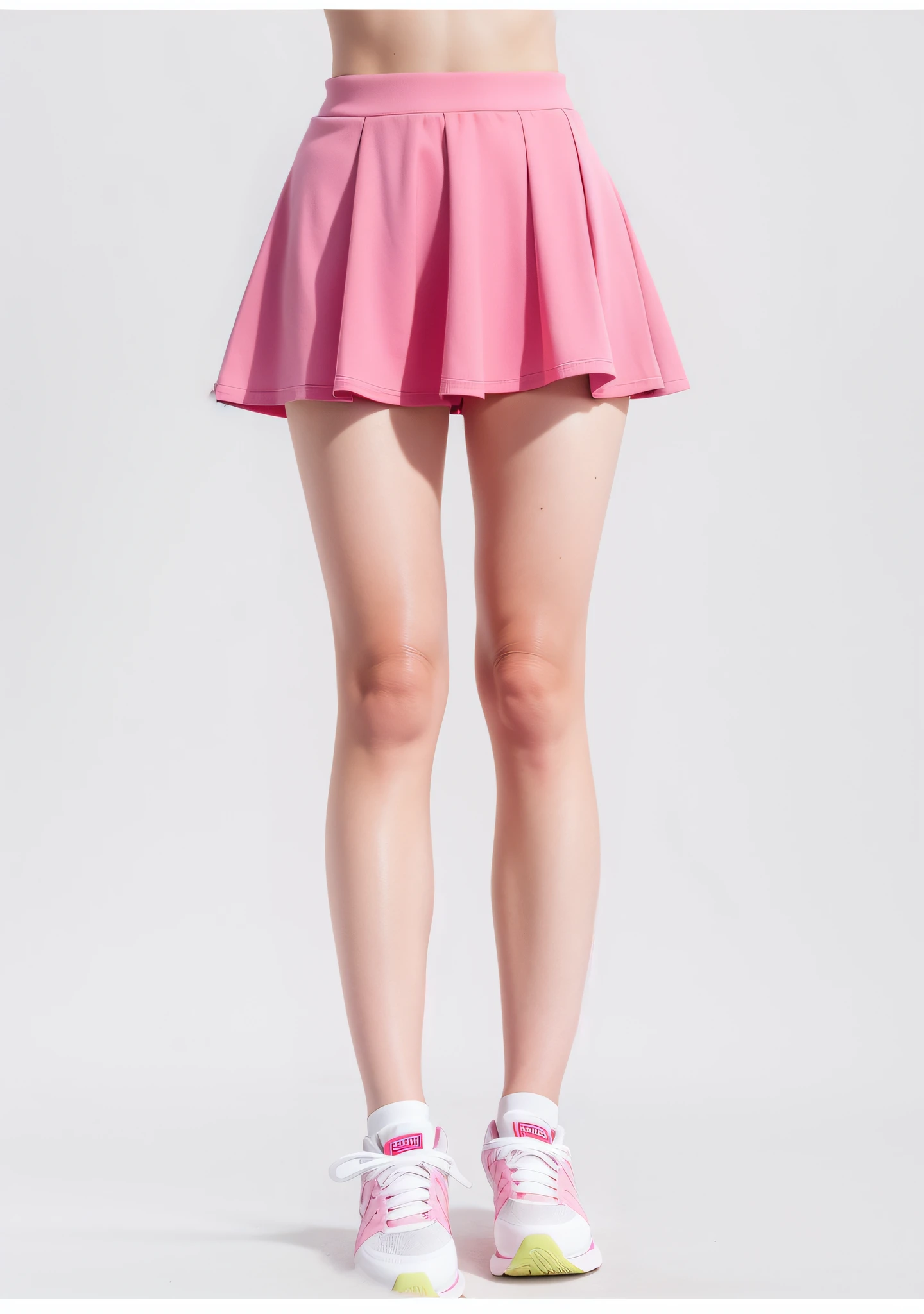 Bust photo,Front Shooting,Short pink skirt,athletic sneakers,Tennis Skirt,short skirt,showing waist,