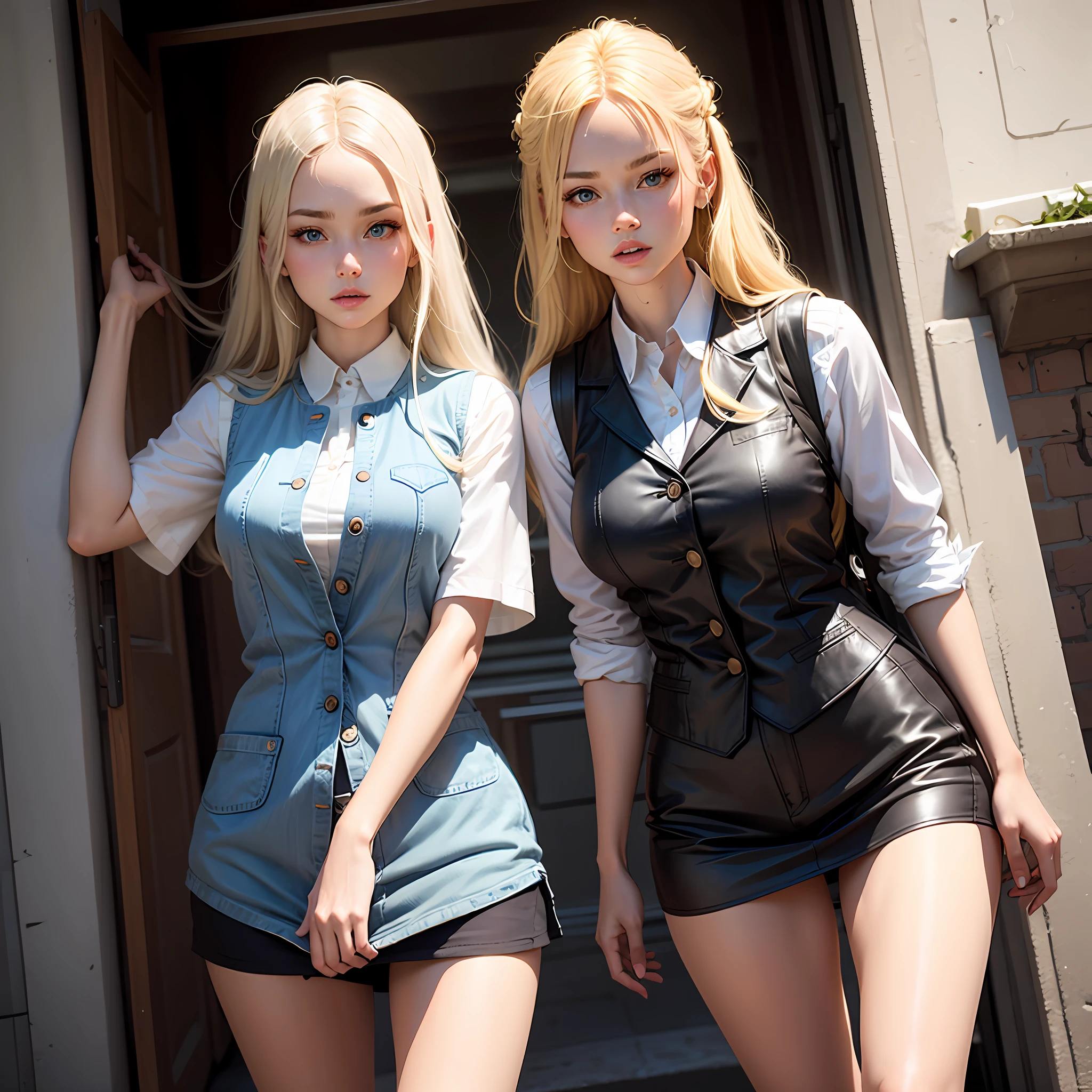 blonde blue eyes vest line