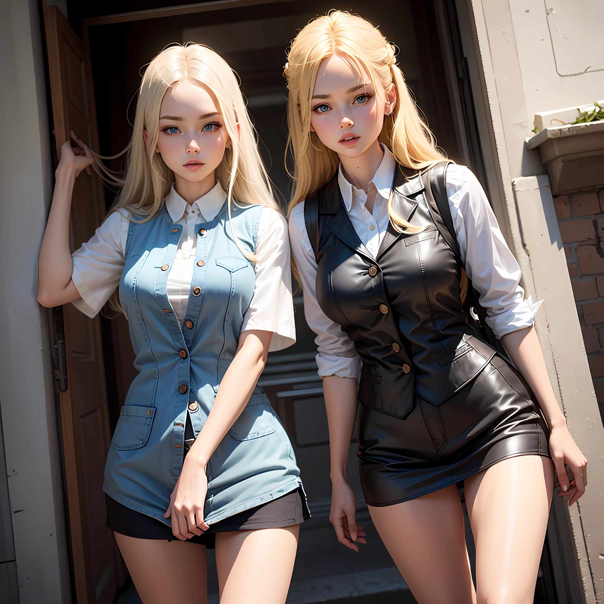 blonde blue eyes vest line