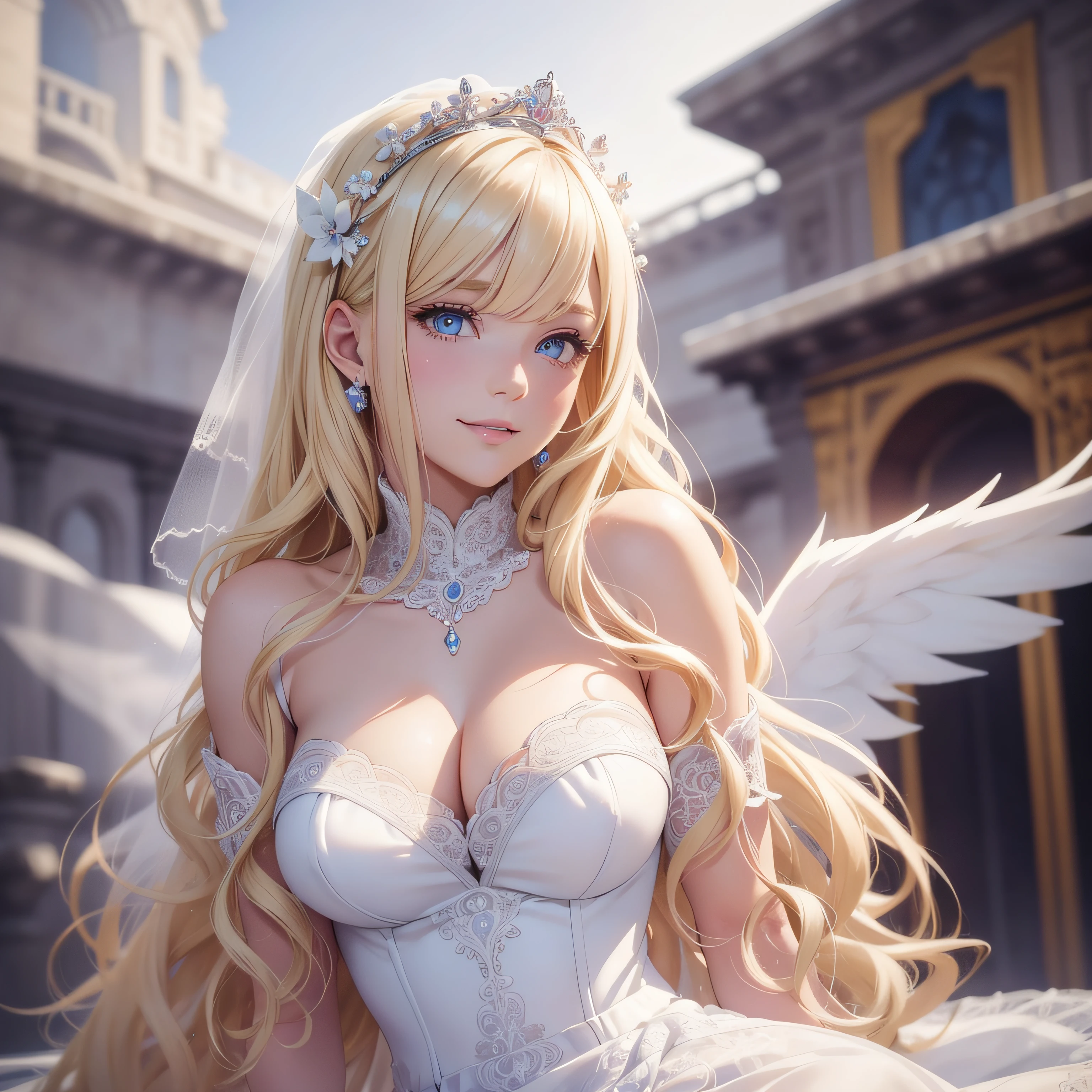 (Holy Light Angel:1.2),(big breasts beautiful:1.1),(Pure:1.1),(gentleness:1.1),[(Yellow hair:1.2+Large white wings:1.1+white  clothes:1.1):1.2] --auto