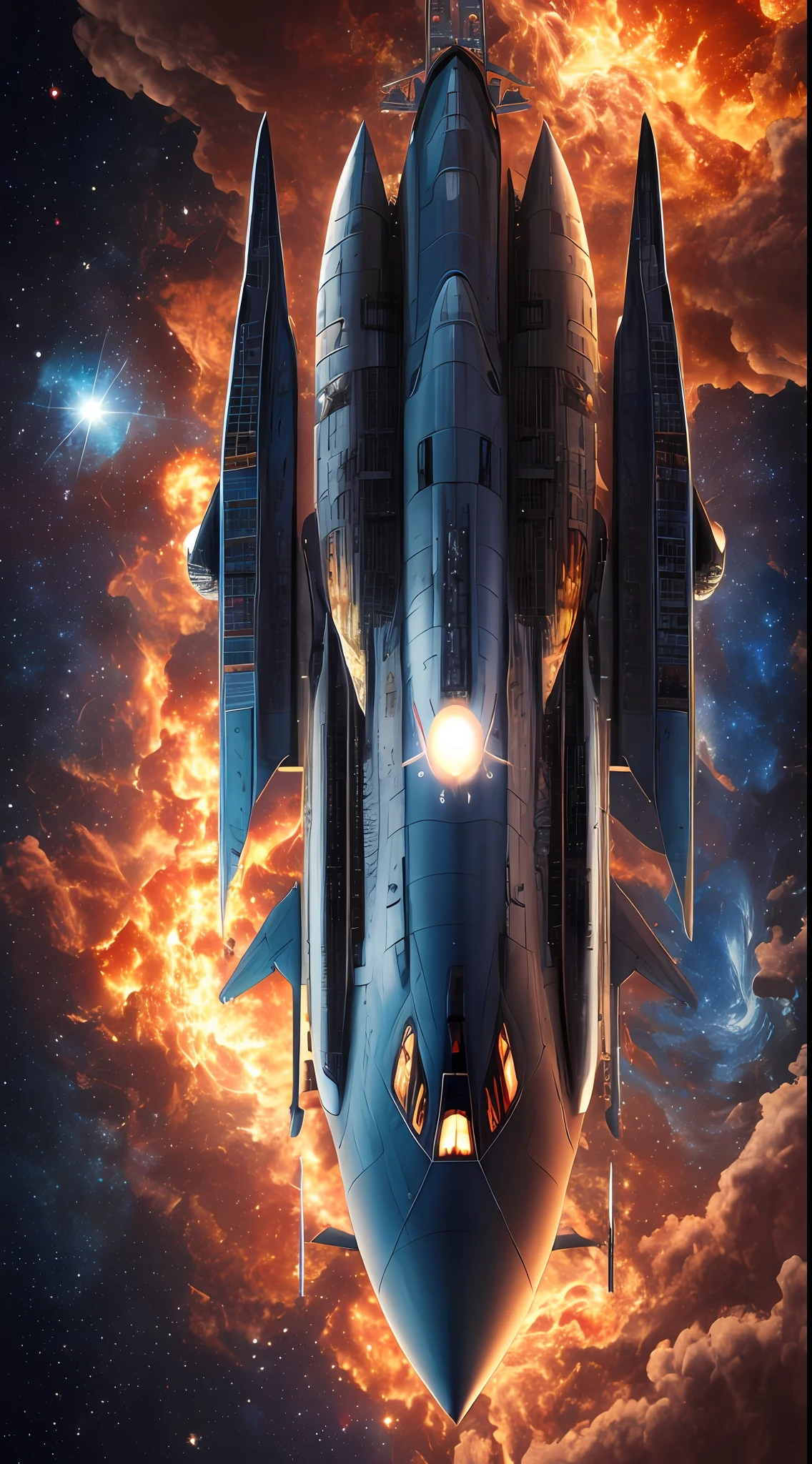space ship,The future is full of technology,Complex structures,Ultra-detailed graphics,glittery,(The shuttle's strong metallic sheen:1.3),Cockpit exterior,Medium close-up and close-up,Silvertone,Streamlined,(Outer space scenes:1.3),(Earth background:1.3),rendering by octane,Ultra photo realsisim,hyper realisitc,A masterpiece of science fiction,Cinematic texture,hyper photorealism,Premium wallpapers,Master masterpieces,offical wallpaper.(Screen Living:1.3),(Cross-section:1.3),The engine spewed blue flames,Red-blue missiles:1.3,dynamic shot