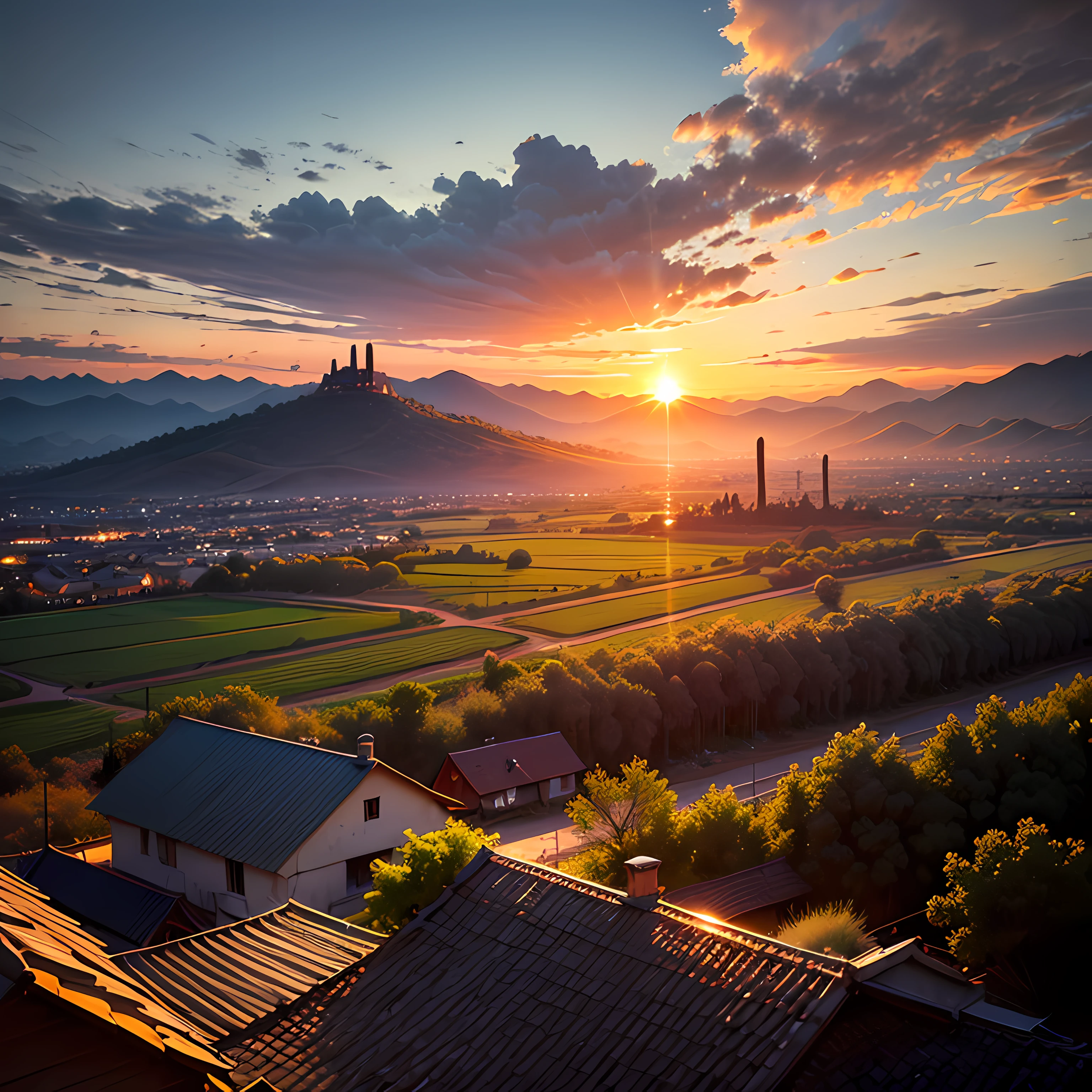 Burning clouds，the setting sun，zona rural