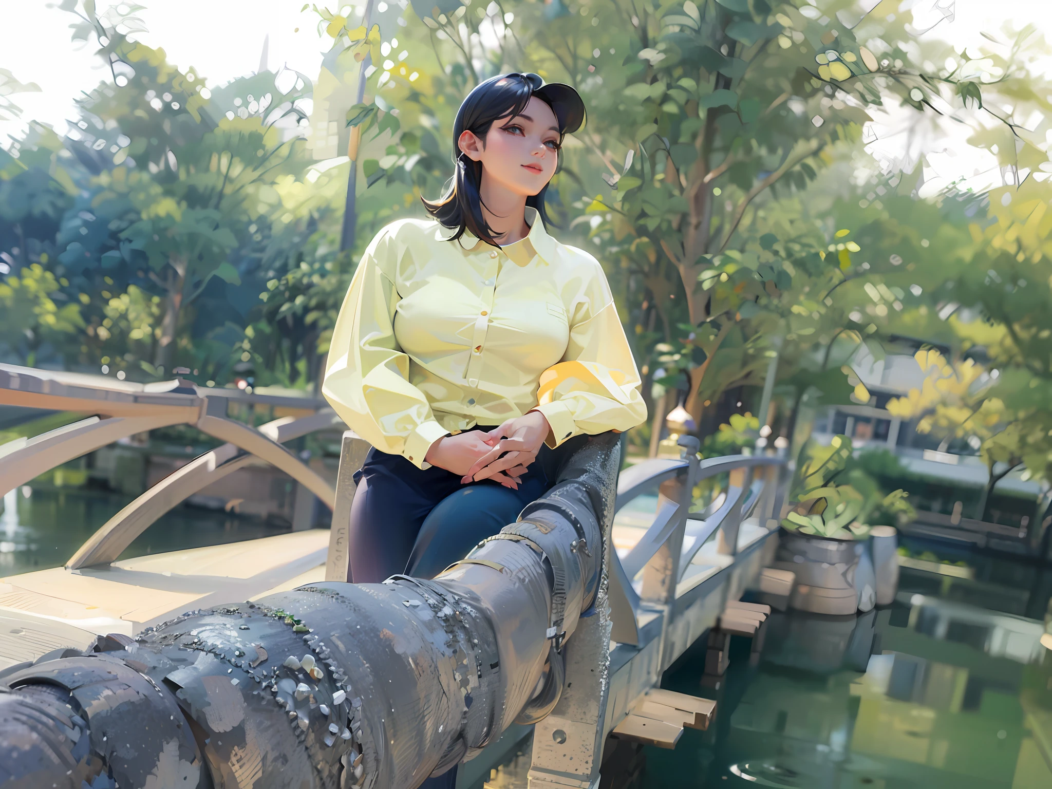 (8K, Best quality,Super restore, Masterpiece:1.2), (Realistic, photo-realistic:1.37) A high resolution, Super detail, Ultra-detailed, 1 girl asian, Cute, Cute face, Solo, Short hair 1.2, Textured skin, Beautiful smile, Beautiful detailed sky, Detailed Cafe, Night, Cinematic light...