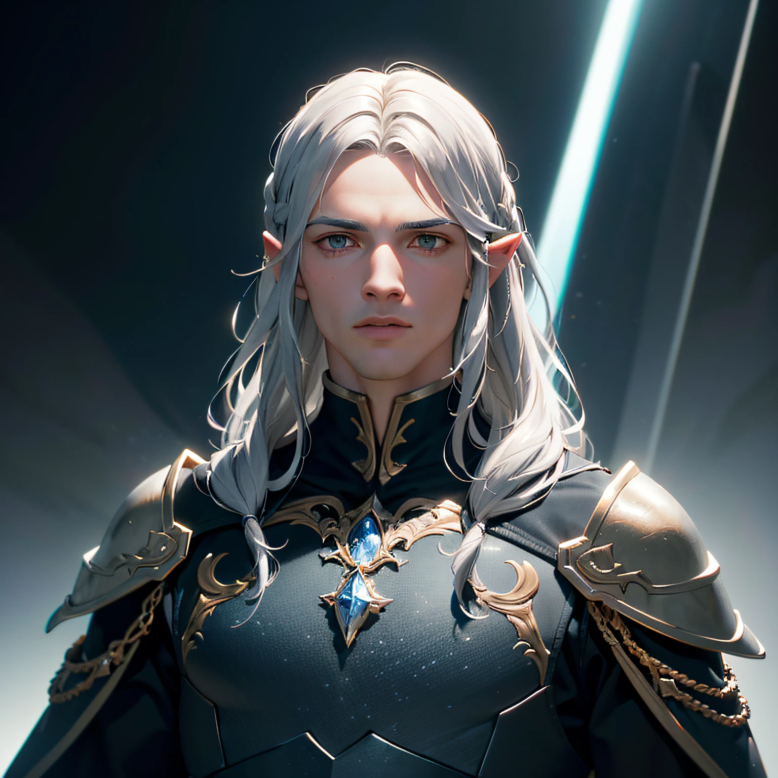 Elfo Glorfindel realista, masculino, lindo elfo, cabelos longos com brilho do sol escuro, Silver gray hair Lord of the Rings, o SILMARILLION (background lighting: 1.2), (flowering: 1.2), (brilhantes de luz: 0.6), (chromatic aberration: 1.2), foco nítido, Alto contraste, (Cinematic lighting: 1.2), imagem de trailer de filme, filme de fantasia, (screen lighting: 1.1) Realismo, Ultra-Grande Angular, 135 mm, atmosphric perspective, 8k, Super Detalhe, Premiado, pele texturizada, Super Detalhe, 16k, anatomicamente correto