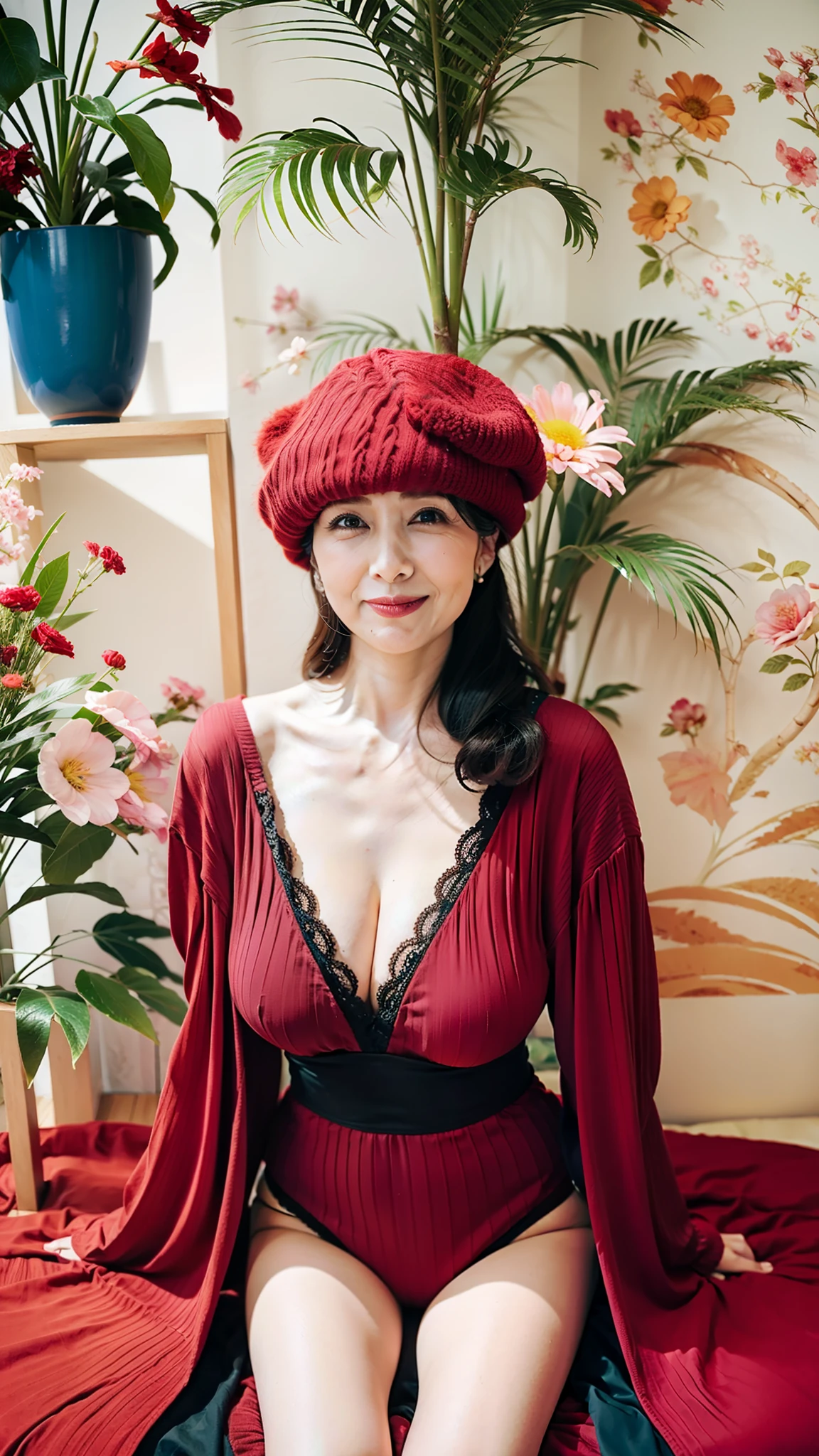 (flat-colors:0.9),(colourfull:1.1),(​masterpiece:1,2), top-quality, ​masterpiece, hight resolution, Original, highly detailed wallpaper, Viewer's Perspective,Solo,portlate, ((A MILF))、((53 years old))、Mature Woman Body Set、Exposing breasts、Detailed tongue、Detailed mouth、Staring at this、No clothes、Wrinkles at the corners of the eyes、