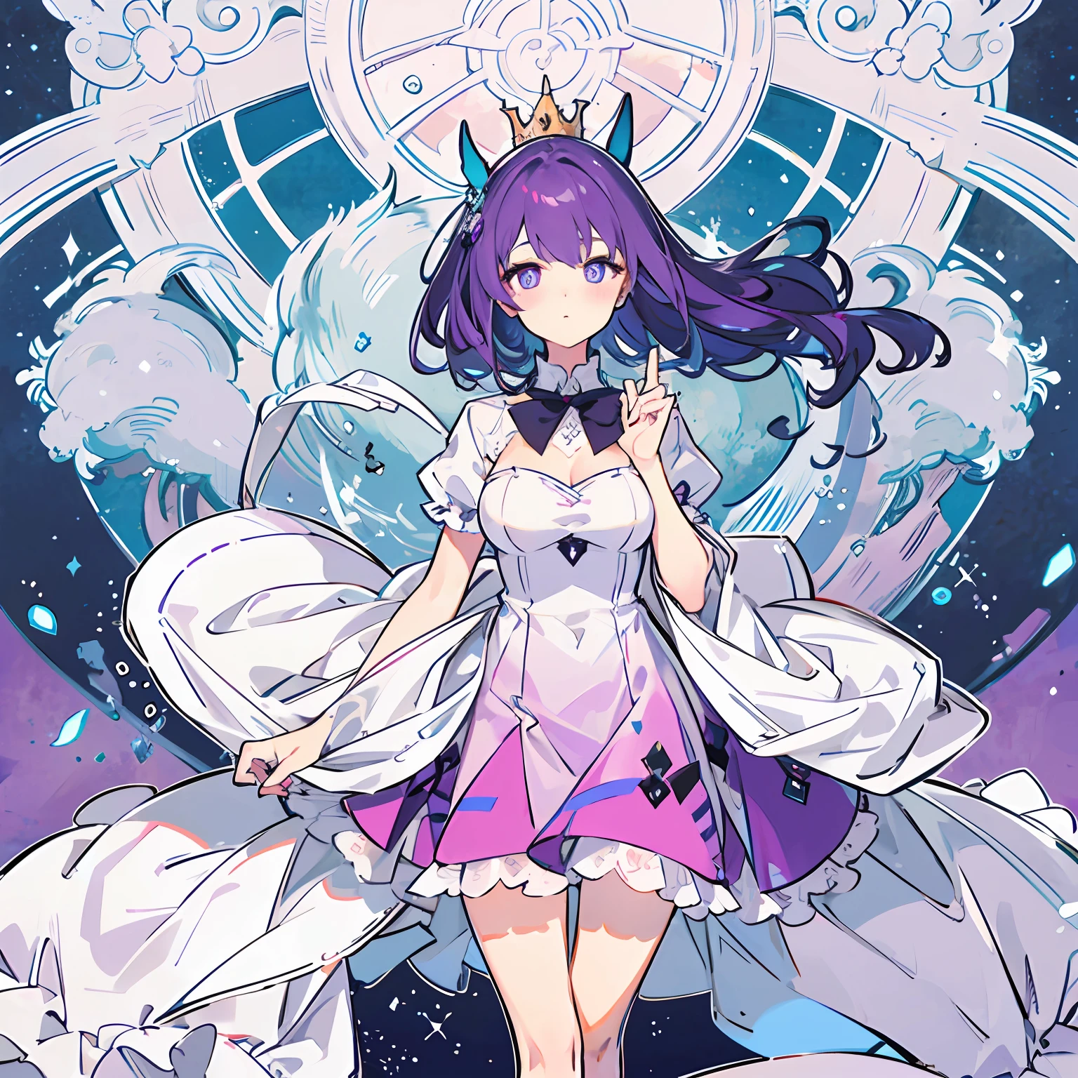 schoolgirls,dual horsetail,Purple hair big breasts,Princess dress,full bodyesbian,Pink pupils,tmasterpiece,acurate
