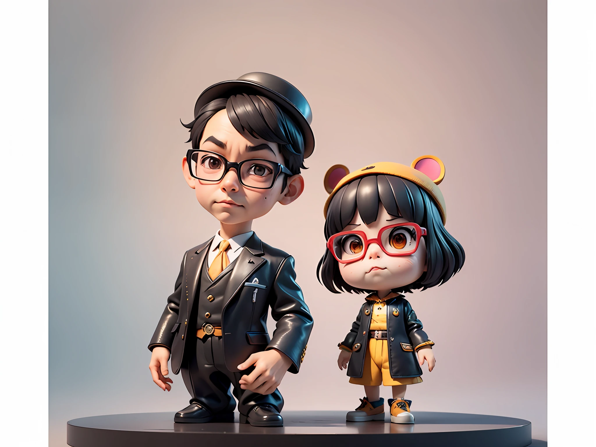 Young man with oriental face in leather hat, tiger, oriental face in formal suit, short black hair, silver glasses, digital painting, 3D character design by Mark Clairedon and Pixar and Hayao Miyazaki and Akira Toriyama, the illustration is a high-definition illustration in 4K resolution with very detailed facial features and cartoon-style visuals.