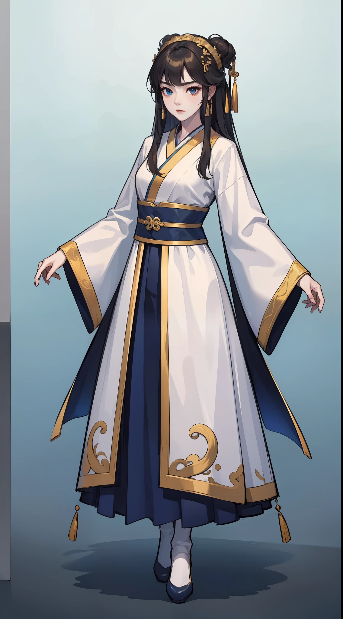 1 woman、Full body standing painting、Hanfu，Gorgeous costumes、Accessories，Inro Huanpei，high detal，cinematic colorgrade，Ultra-high resolution，best qualtiy，Sharp focus，tmasterpiece，（The is very detailed的 CG unified 8k 壁纸）